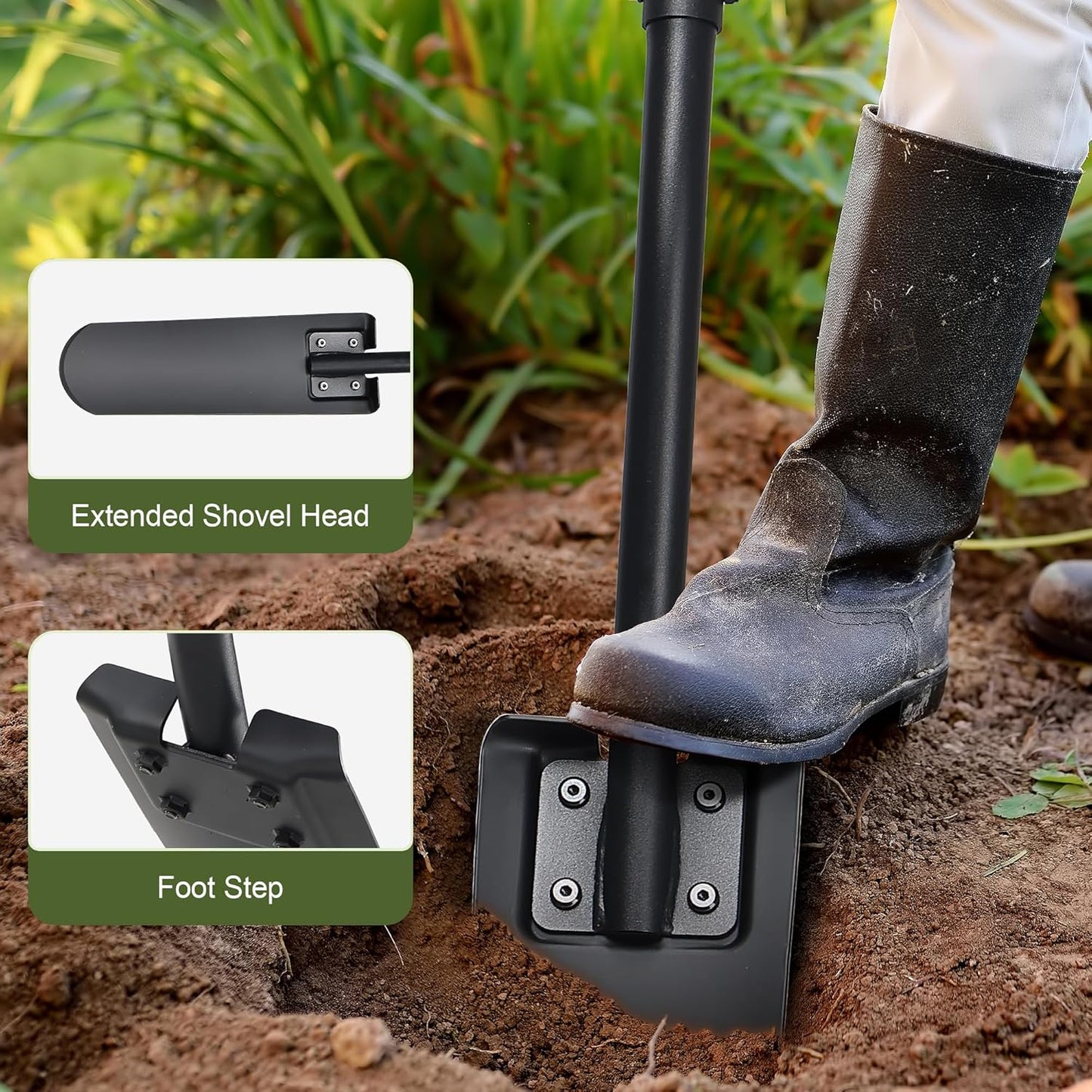 Spade Shovel, 45" Trench Shovel with 14.5" Long Narrow Spade for Digging, Trenching, Planting, Gardening, Heavy Duty
