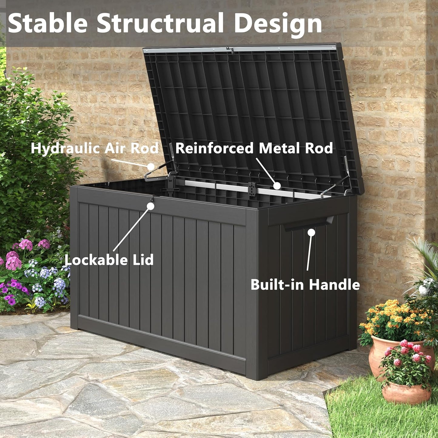 230 Gallon Outdoor Storage Box, Deck Box Resin Waterproof and UV Resistant Lightweight Deck Box for Garden Tools, Pool Supplies Organization