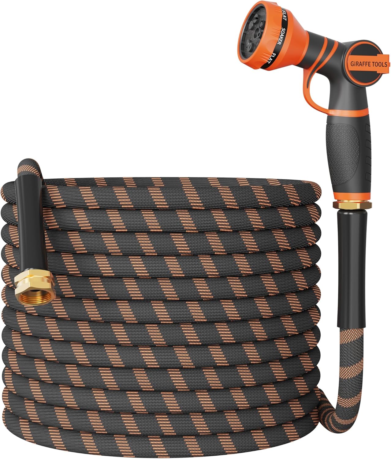 Giraffe Tools Garden Hose 75FT 1/2” Non-Expandable Lightweight Flexible Water Hoses Burst 600 psi with 9 Spray Function Nozzle Heavy Duty Hose