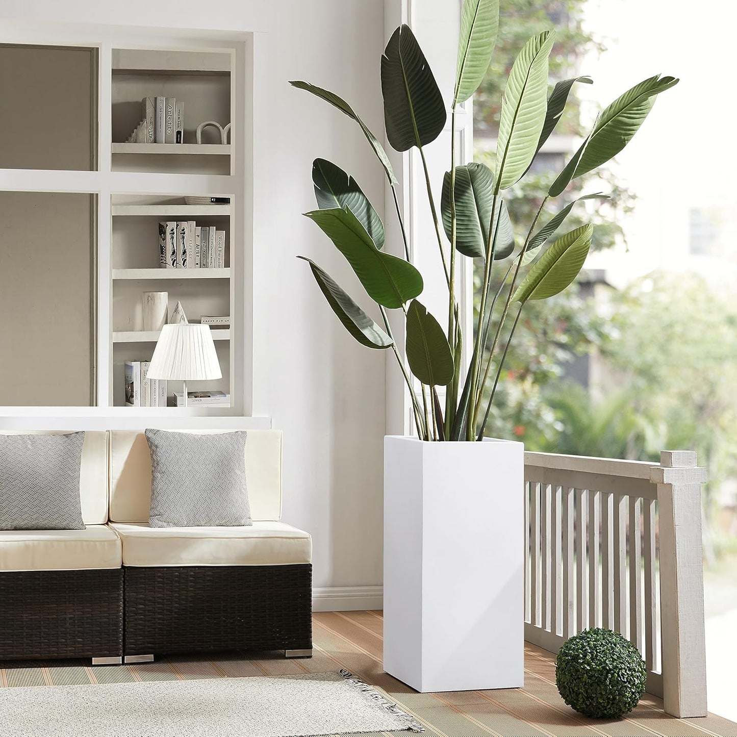 Metallic Heavy Large Planter Box for Outdoor or Indoor, Tall Metal Planters, Rectangular Flowerpot for Front Porch, Garden, Patio ‎25Pounds Pure White, No Assembly 1 Pack