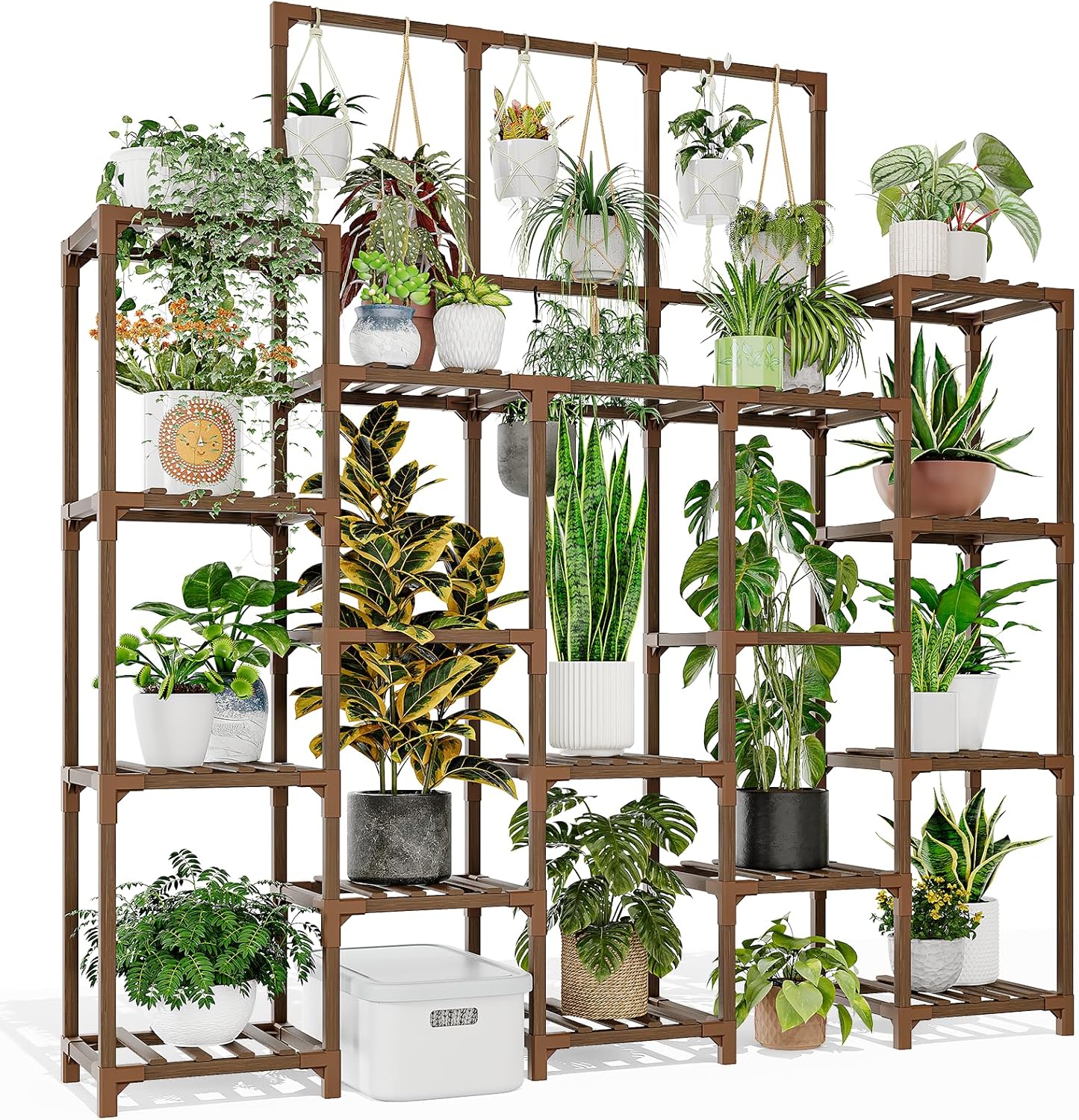 Plant Stand Indoor Outdoor 63" Tall Plant Shelf for Plants 14-Tier Large Plant Sheves for Living Room Heavy Duty Plant Rack Garden Balcony Patio Hanging Planter