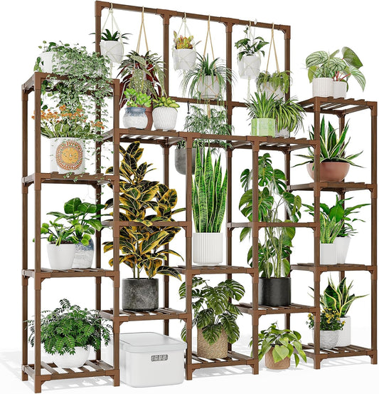 Plant Stand Indoor Outdoor 63" Tall Plant Shelf for Plants 14-Tier Large Plant Sheves for Living Room Heavy Duty Plant Rack Garden Balcony Patio Hanging Planter