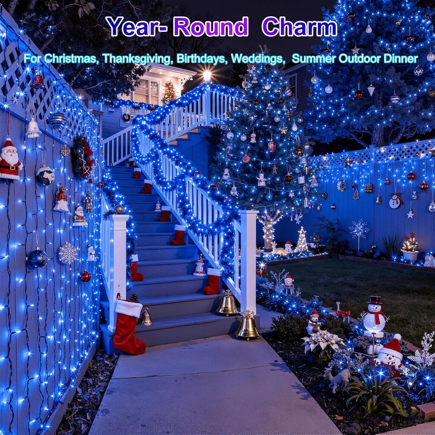 750LED Christmas Lights Outdoor Use, 240ft 12 Modes Blue LED String Lights with Timer Dimmable, Waterproof Christmas Tree Lights for Xmas Patio Yard Fence Balcony Garden Party Decor Blue