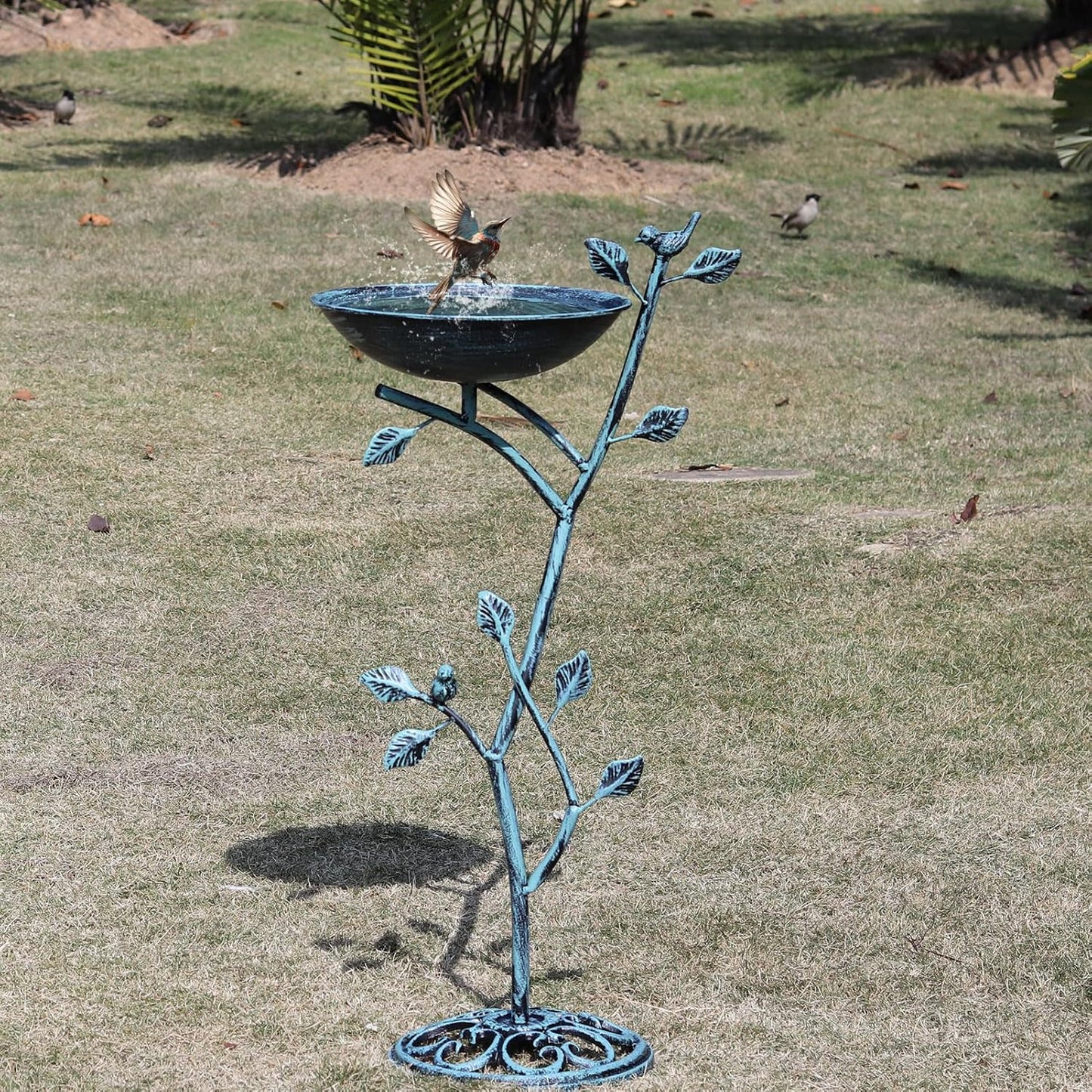 11.4" W x 31" H Cast Iron Pedestal Bird Bath, Birdbaths for Outdoors,Bird Bath for Outside,Vintage Metal Bird Bath Garden Yard Decor