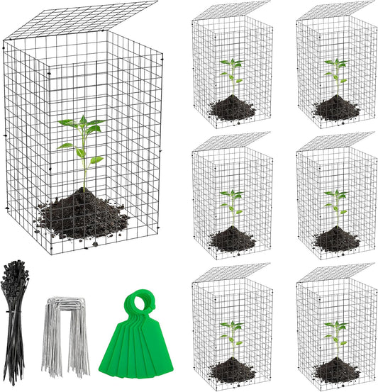 Adnee 7 Pack Wire Plant Protector with Cover-20x12x12 Inch Detachable Square Wire Cages to Prevent Animals-Metal Garden Plant Protector Cages for Protecting Plants Vegetables Flowers