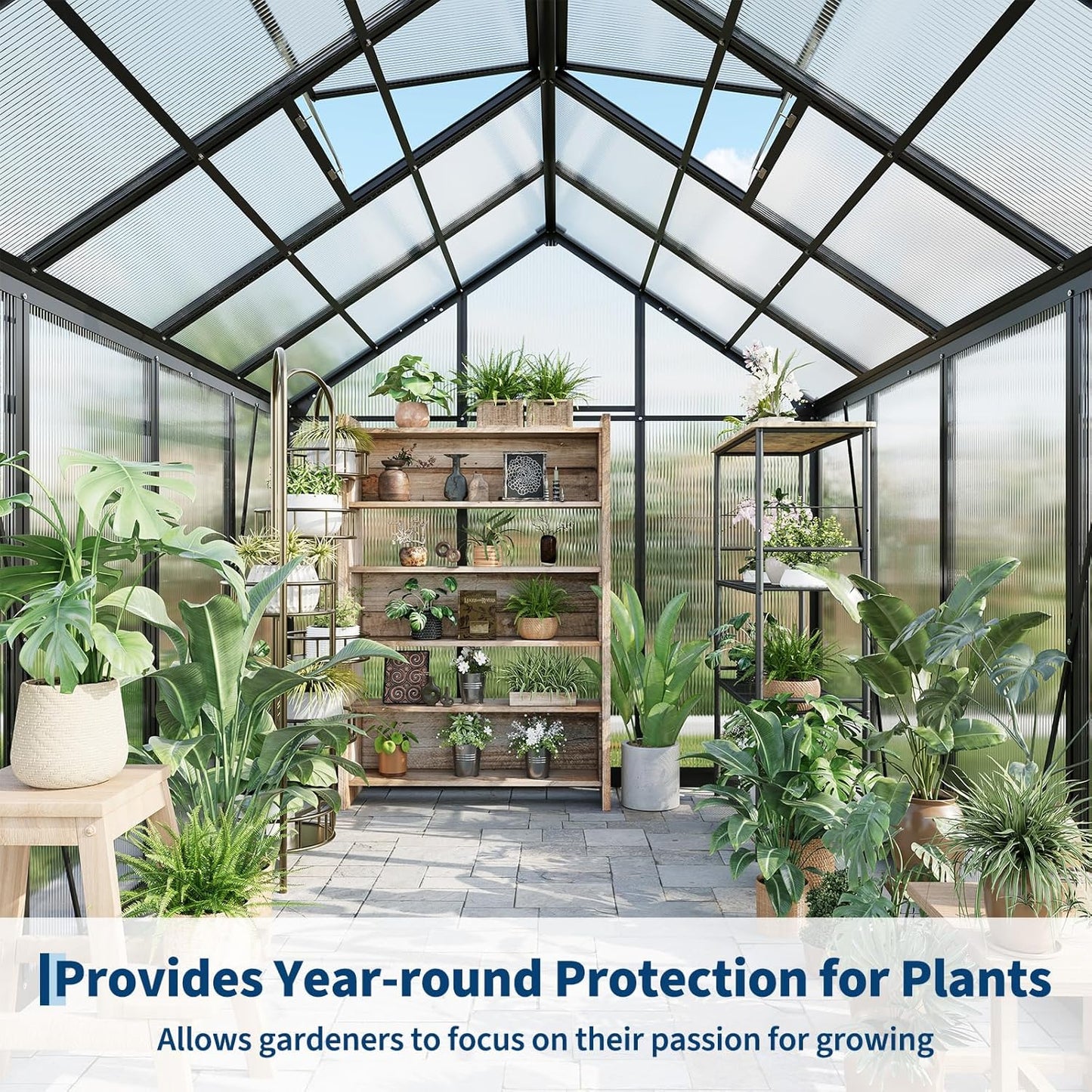 6x8FT Polycarbonate Greenhouse - Walk-in Outdoor Aluminum Frame Greenhouse with Roof Vent, Lockable Push Door for Garden, Backyard, Patio & Lawn(Black)