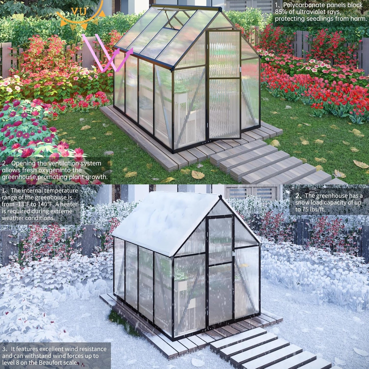 6x6 FT Greenhouse for Outdoors,Green House for Outside,Dark Gray