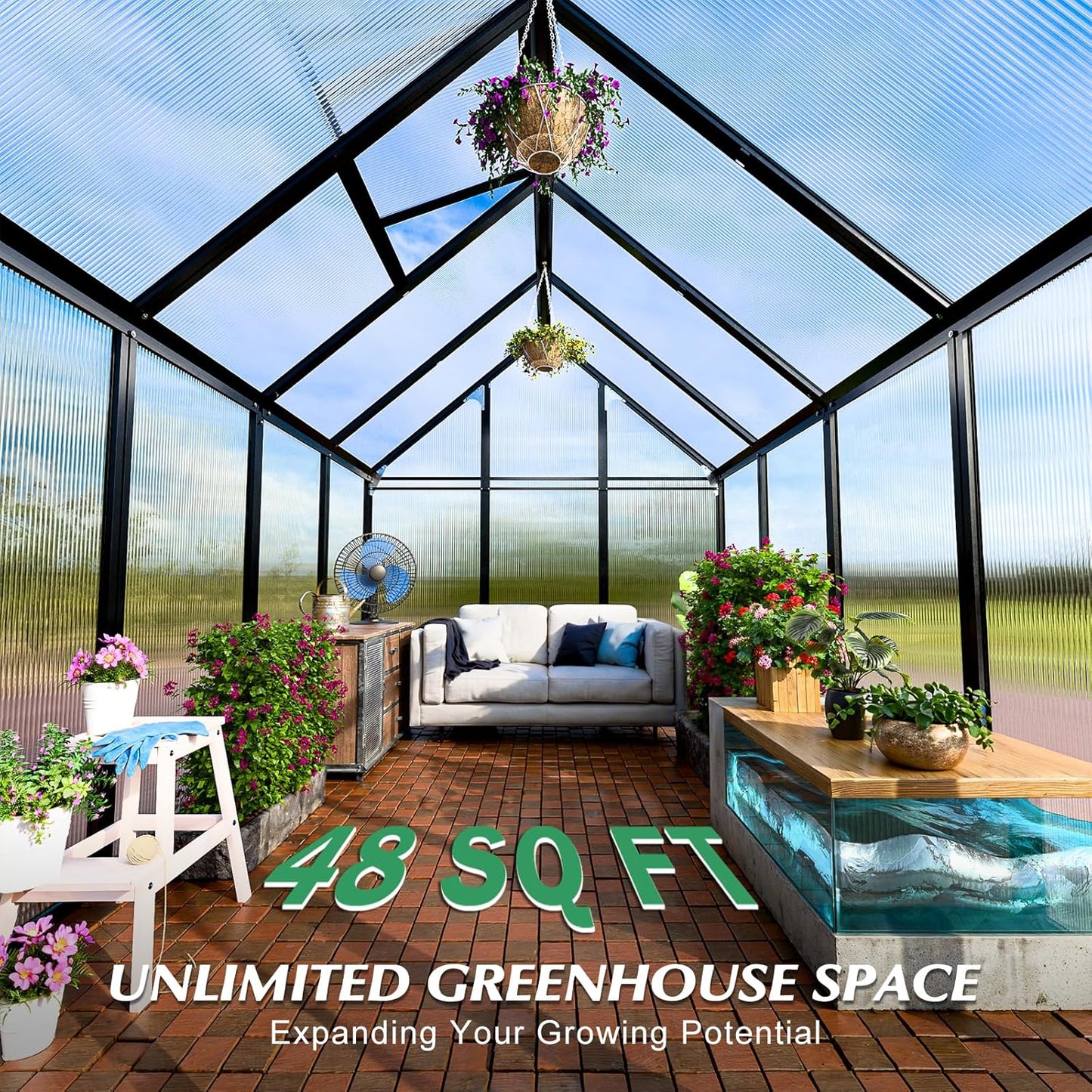 6'x8' Snap-Together Greenhouse - Easy 3-Way Connectors, Heavy-Duty Aluminum Frame, Wind/Snow Resistant for Gardening/Urban Farming, Includes Sliding Door and Ventilation Windows