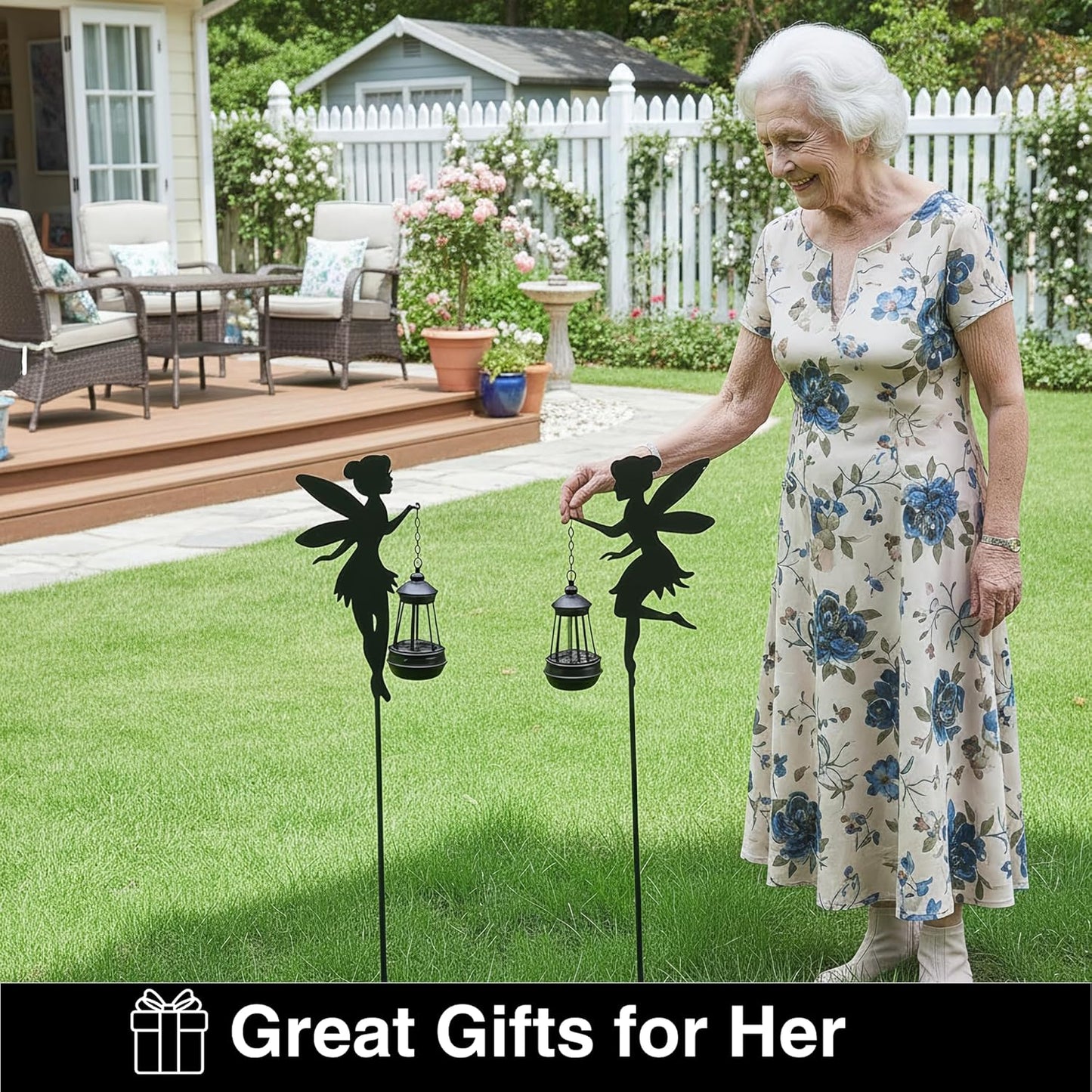 Fairy Garden Accessories Outdoor Lawn Ornaments 1 Pair - Solar Lights Halloween Decorations Outdoor Garden Statue, Metal Stakes Decorative Figurines for Yard Decor, Patio (Type B Color-Shifting)