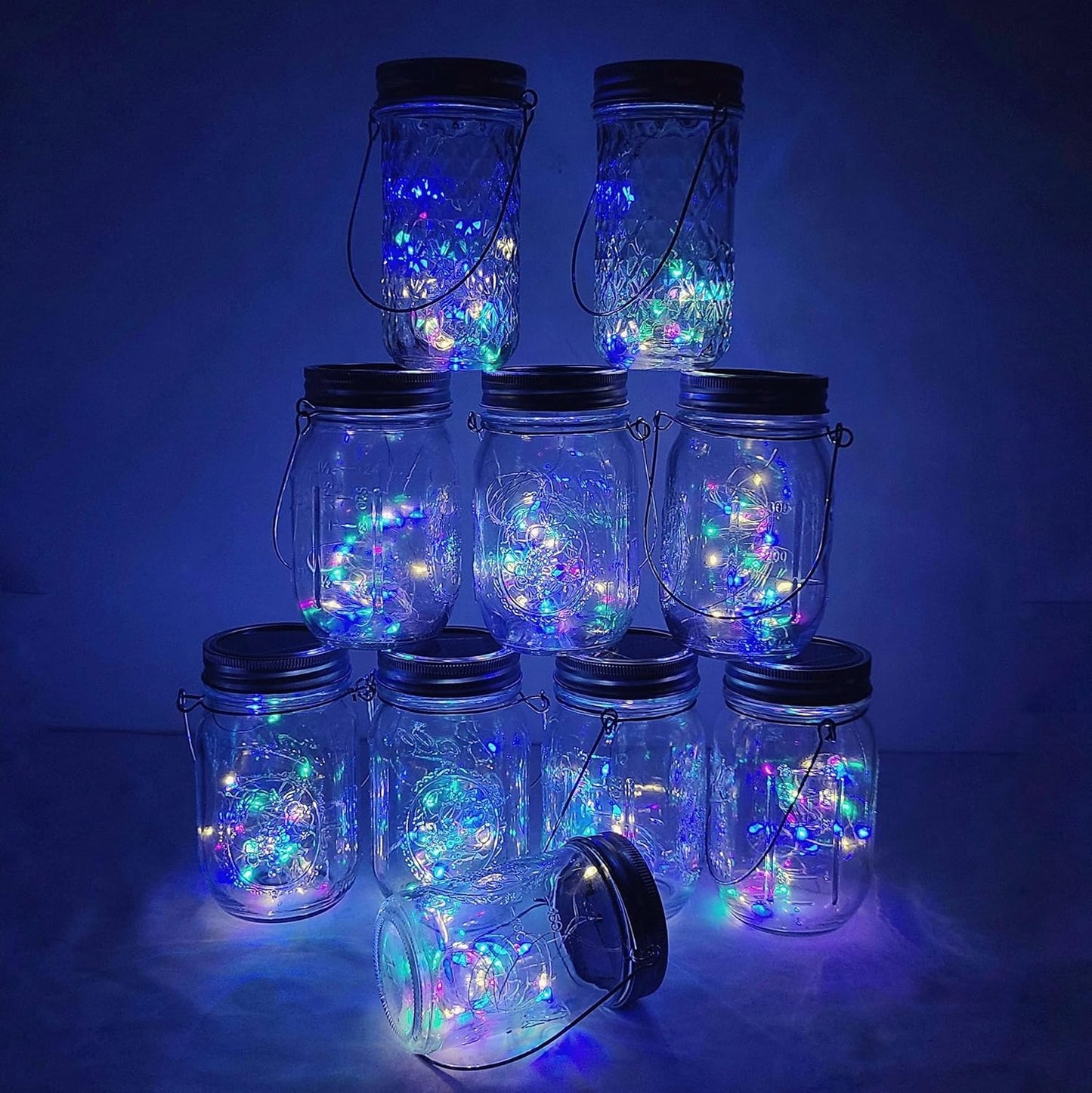 Decorman Solar Mason Jar Lights, 10 Pack 30 LED Fairy Star Firefly String Lids Lights with 10 Hangers for Patio Yard Garden Party Wedding Christmas Decoration(Jars Not Included) (10 Pack, Colorful)