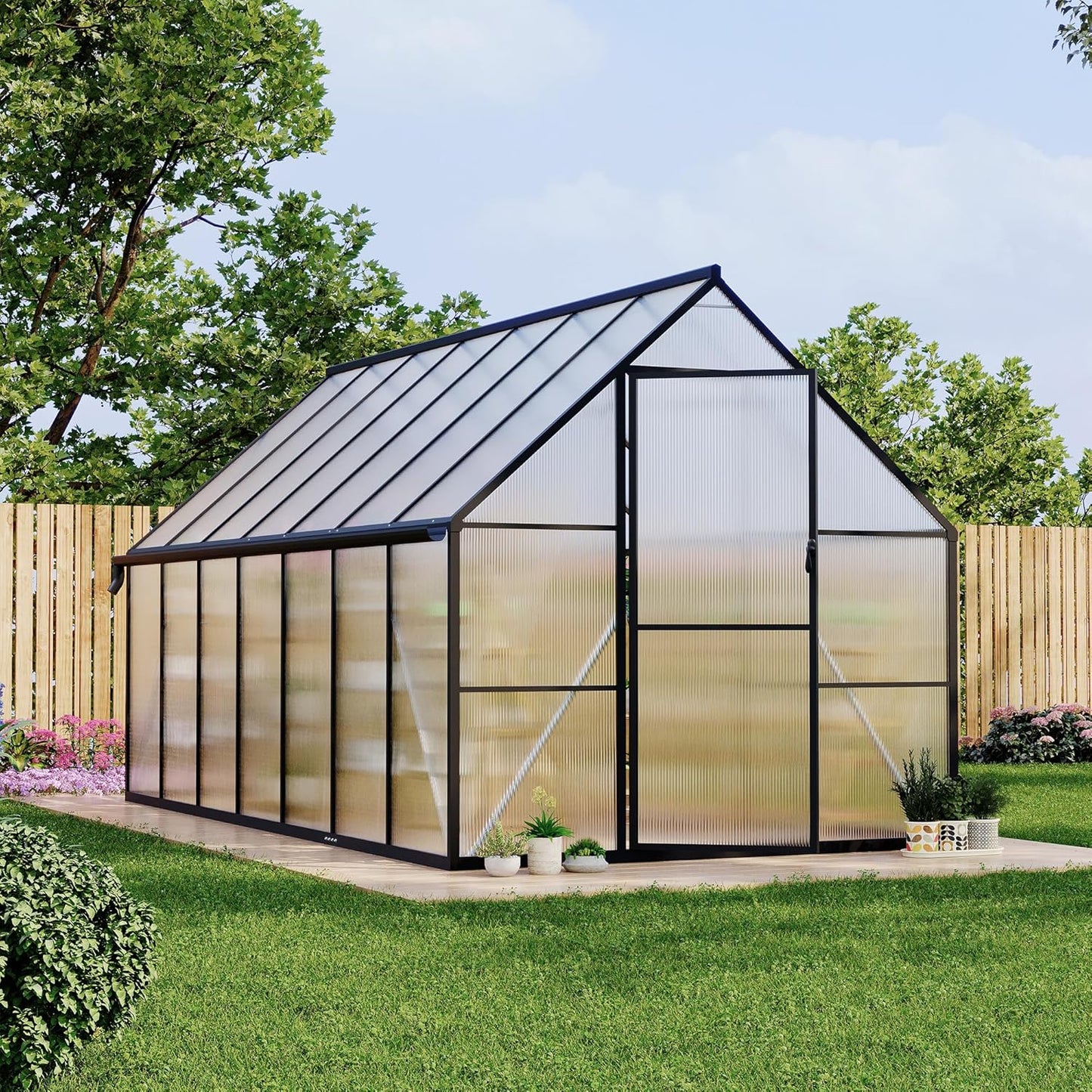8'x14' Aluminum-Framed Polycarbonate Greenhouse, Heavy Duty Polycarbonate Greenhouse with Quick Setup Structure and Roof Vent, Large Enhanced Aluminum Green House Kit for Outdoors