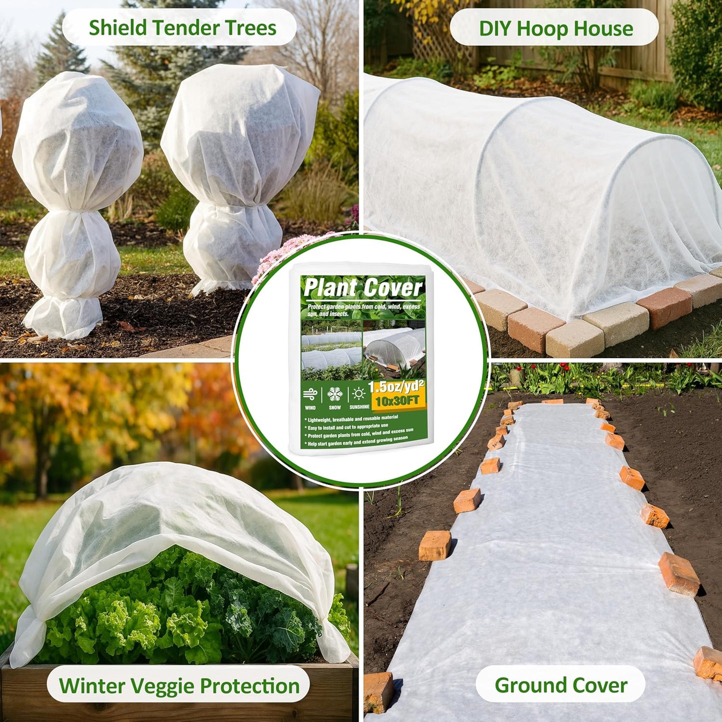 Gardzen 1.5 oz Plant Covers Freeze Protection, Reusable 10ft x 30ft Floating Row Covers, Thicker Frost Blankets for Outdoor Plants, Pests Protection, White