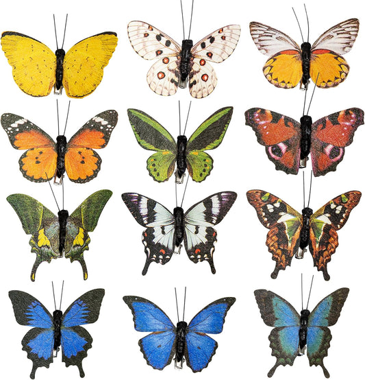 Berfutall-Artificial 3D Butterfly Party Decorations Set of 12 with Clip 12 Color Ornaments for Christmas Tree (12Color I)