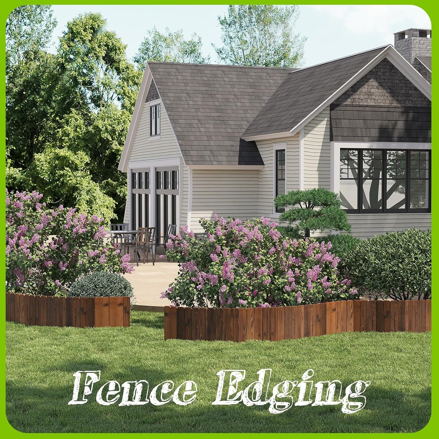 Wooden Garden Edging Border Wood Garden Fence Wooden Landscape Edging Decorative No-Dig Garden Edging Landscaping Lawn Edging Fence-7.87”H x48”L (2PACK, 8FT Total Length)