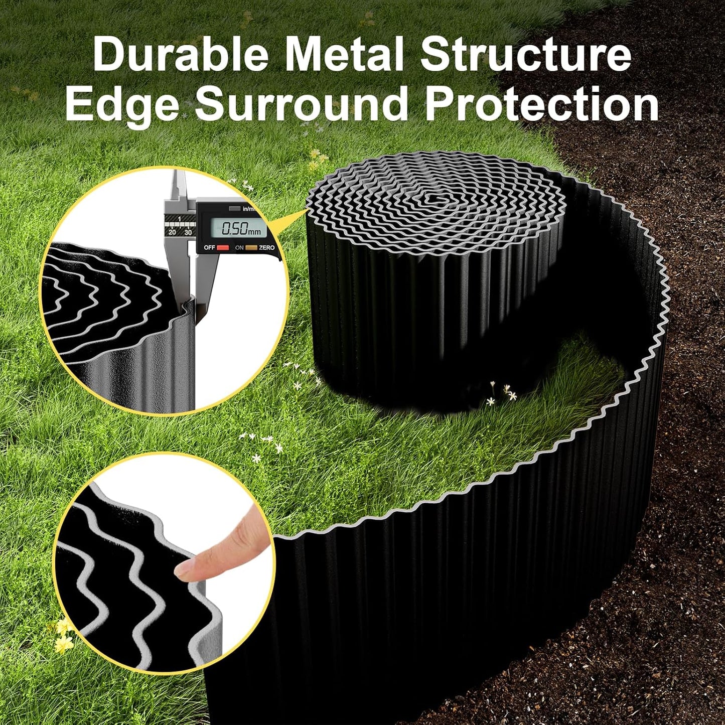 Land Guard Corrugated Garden Edging Border, 6" x 100' Landscape Paver Edging, Tall Landscape Edging, Fence for Garden, Flower Bed, Lawn and Landscape Edging (Glossy Black)