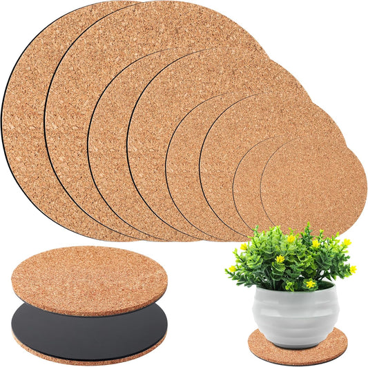 8 Pieces 4 Sizes Cork Plant Saucersplant Mats Round Coasters Pad for Plants House Garden Indoors Pots DIY Craft Project (4 Inches,6 Inches,8 Inches,10 Inches)