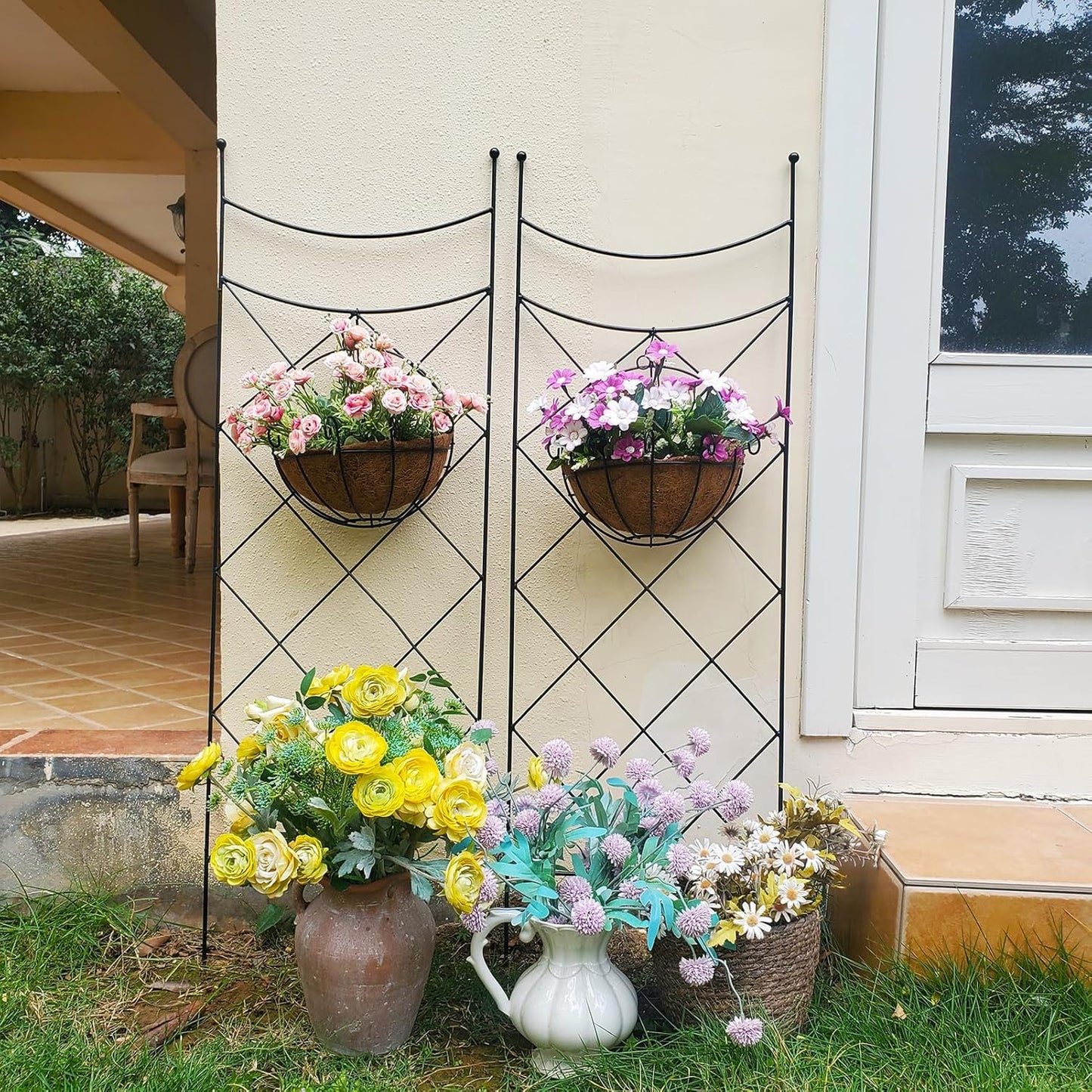 45.3" H x 15" W Metal Garden Trellis for Climbing Plants, Black Iron Trellis for Vines Plant Rose Vegetable Support,Large Decorative Outdoor Trellis，2 Pack