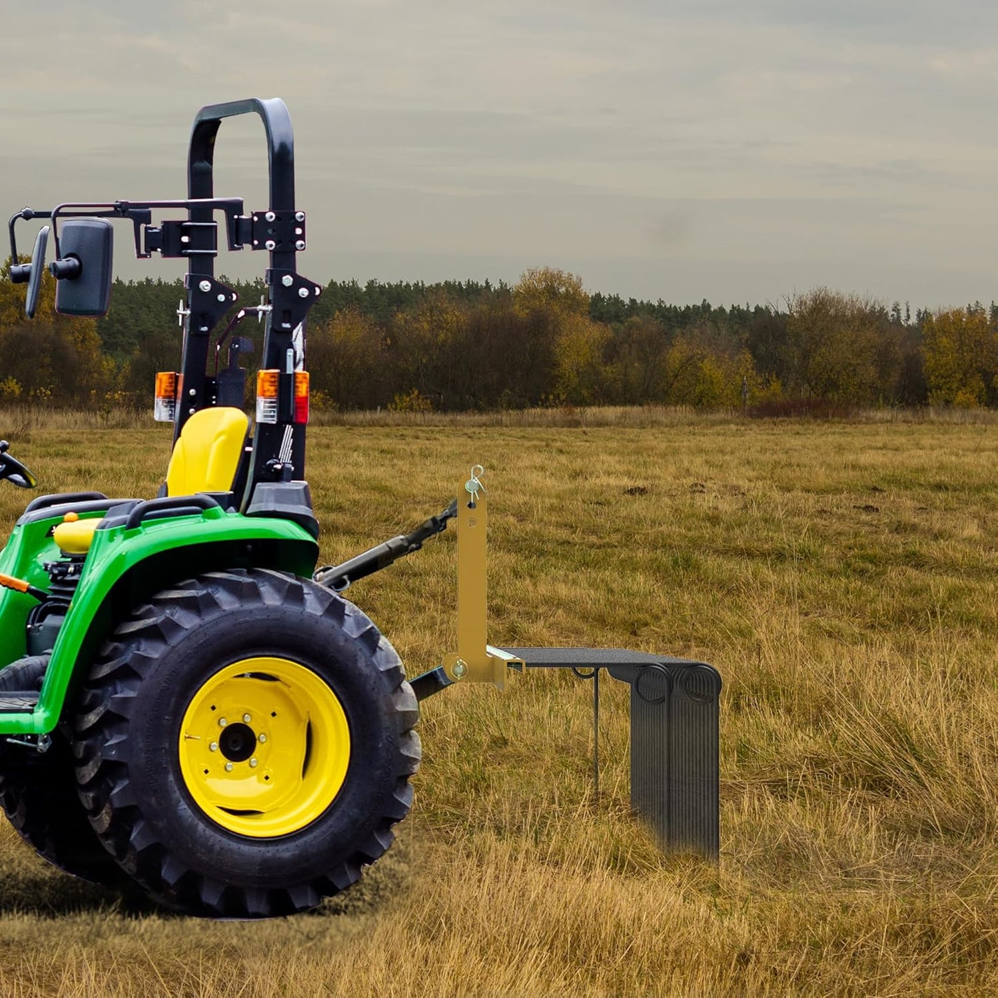 YITAMOTOR 60" Durable Powder Coated Steel Pine Straw Rake Steel Spring Landscape Rake Attaches to Cat-0 Cat-1,3 Point Hitch for Tractor, Yellow