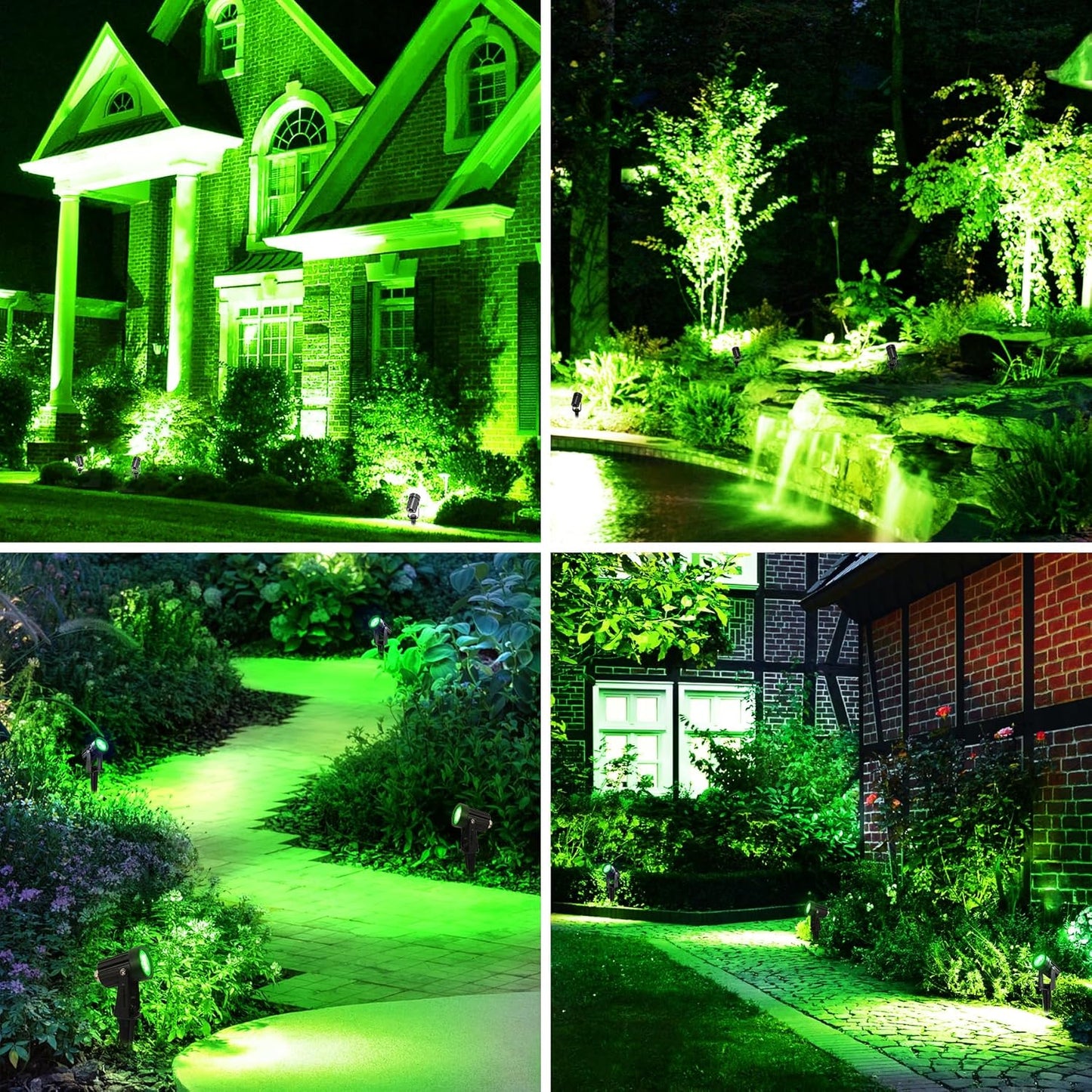Green Solar Spot Lights Outdoor, 2 Pack Solar Landscape Spotlights IP65 Waterproof 9.8ft Cable, Auto On/Off Outdoor Wall Lights for Garden Yard Driveway Porch Walkway Pool (1-in-1)