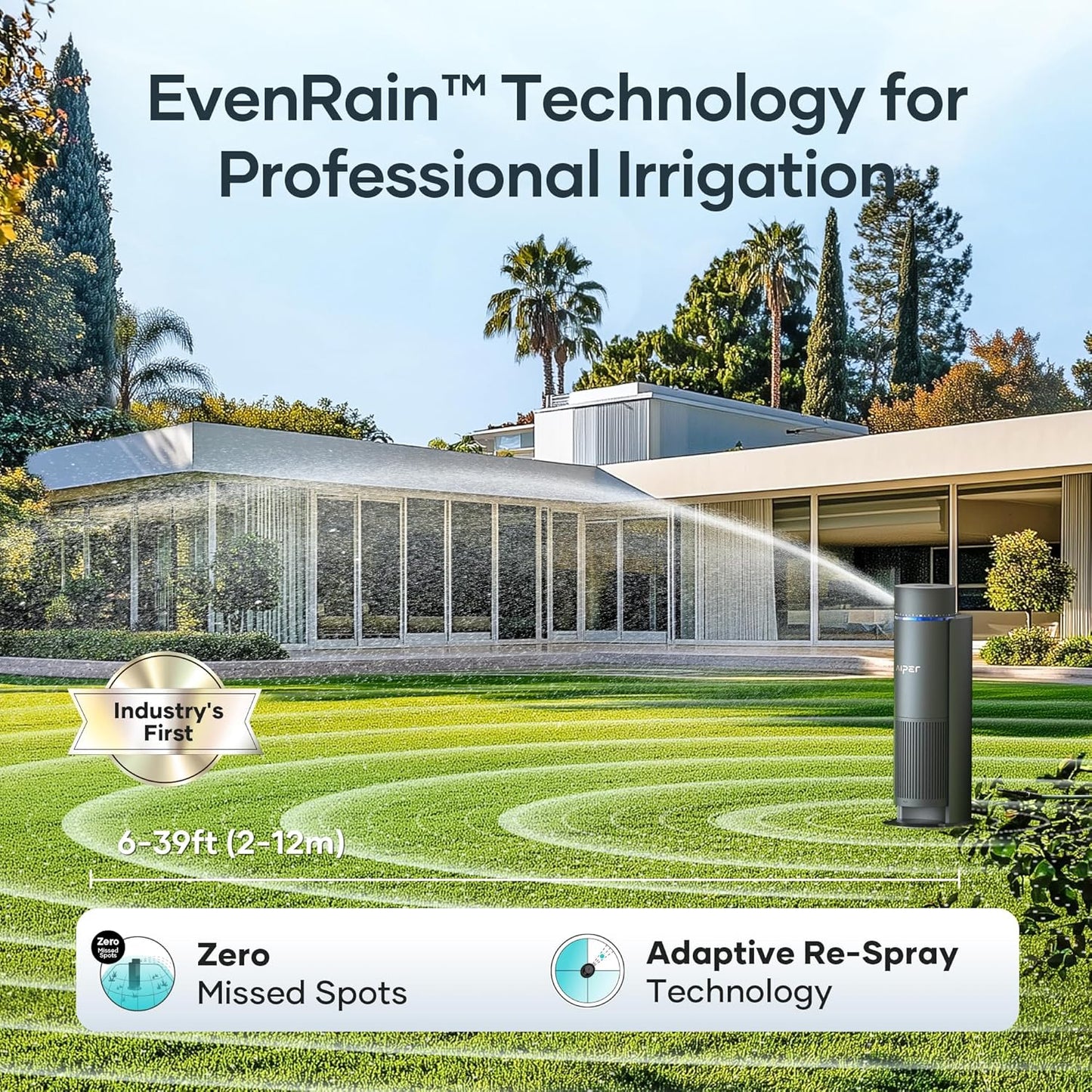 AIPER IrriSense Smart Sprinkler Irrigation System, App-Controlled, Custom Watering Map & Schedule, DIY Install, Covers up to 4,800 sq.ft., Weather Adaptive & Water-Saving, Gray