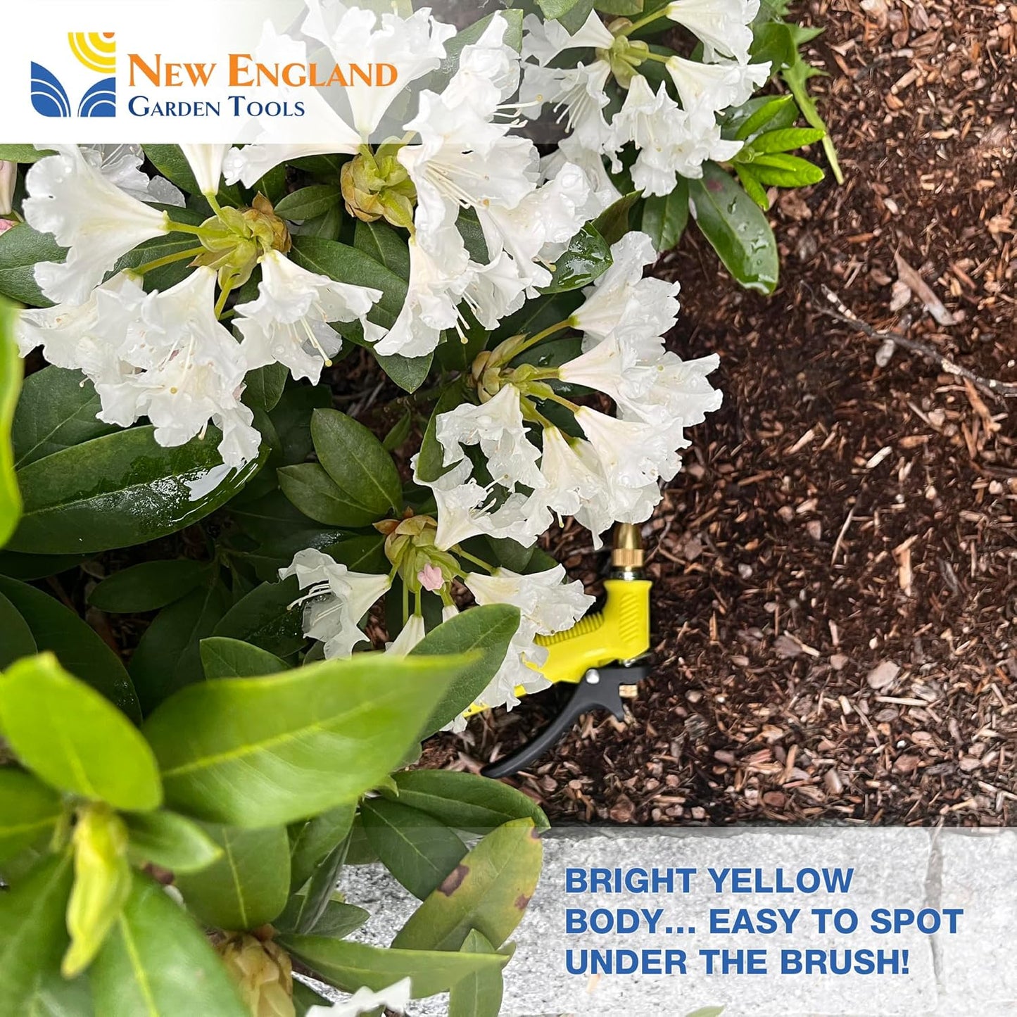 Adjustable Water Jet Hose Nozzle 500010 with Rear Trigger and Comfort Grip by New England Garden Tools for Cleaning, Watering Plants & Yards, Washing Cars & Pets