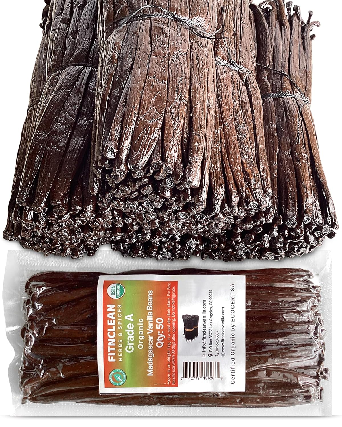 50 Organic Grade A Madagascar Vanilla Beans. Certified USDA Organic for Extract and all things Vanilla by FITNCLEAN VANILLA. ~5" Bulk Fresh Bourbon NON-GMO Pods.