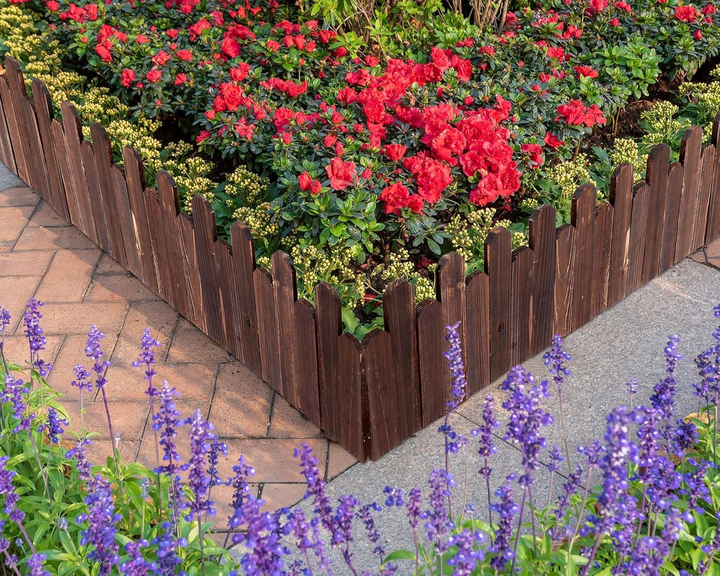 Soaoo 4 Pack Wood Garden Edging Border Outdoor Landscape Edging Flexible Decorative Garden Fence Border with White Gloves for Lawn Yard Tree Flower Bed Pathway (Brown)