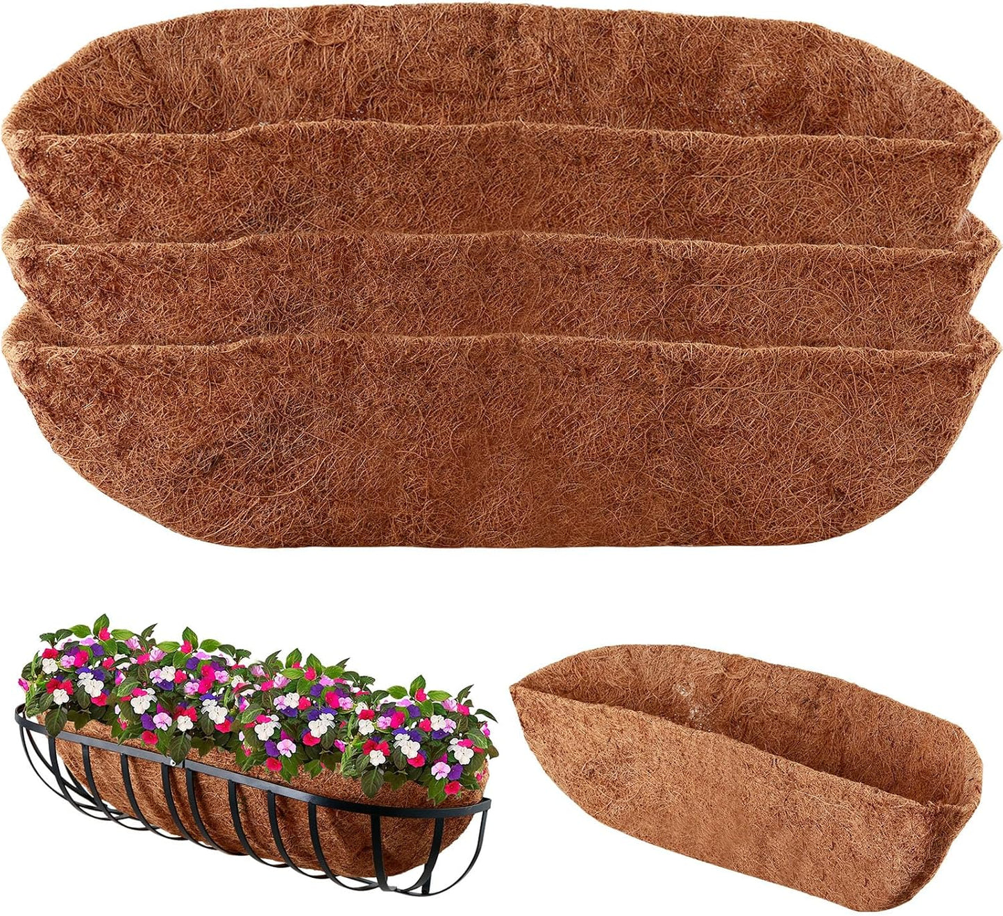 3 Pack Trough Coco Liner 36 Inch Hanging Basket Liners 100% Natural Coconut Husk Liners for Planters Window Box Planter Inserts for Large Pots Trough Planters Outdoor Garden Decoration