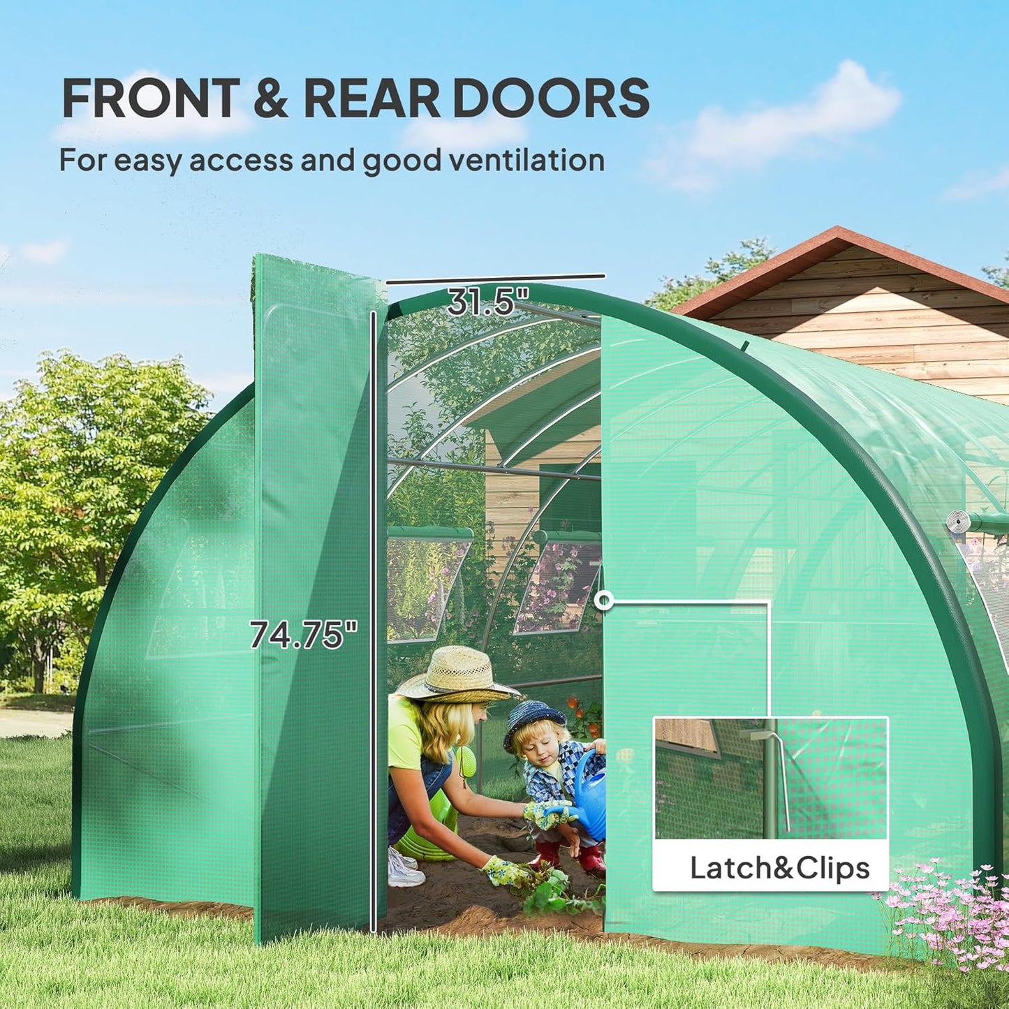 Outsunny 25' x 10' x 6.6' Walk-in Tunnel Greenhouse with Upgraded Structure, Outdoor Green House with 2 Hinged Doors, 10 Mesh Windows, Gardening Plant Warm House Tent, Green