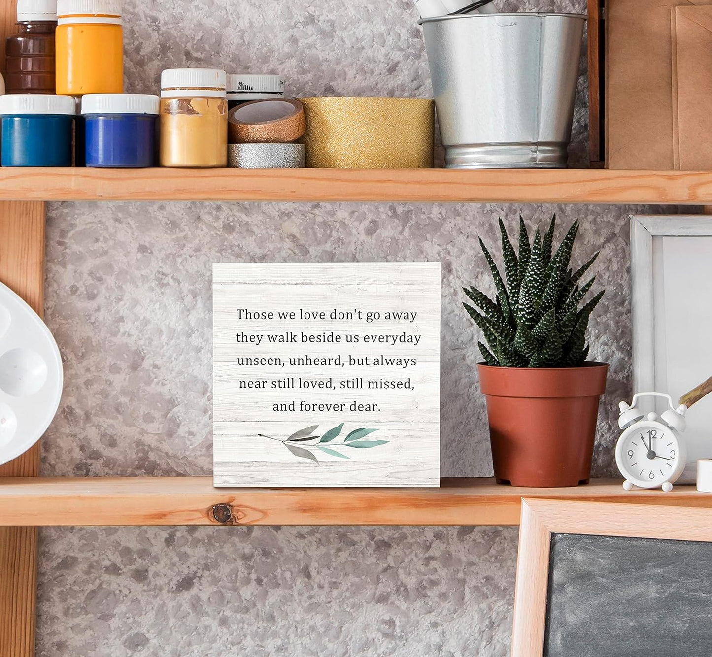 SRADMO Those We Love Don't Go Away Wood Box Sign Desk Decor, Rustic Bereavement Memorial Wooden Block Box Sign Decoration For Home Living Room Shelf Table Decor, Bereavement Memorial Decoration