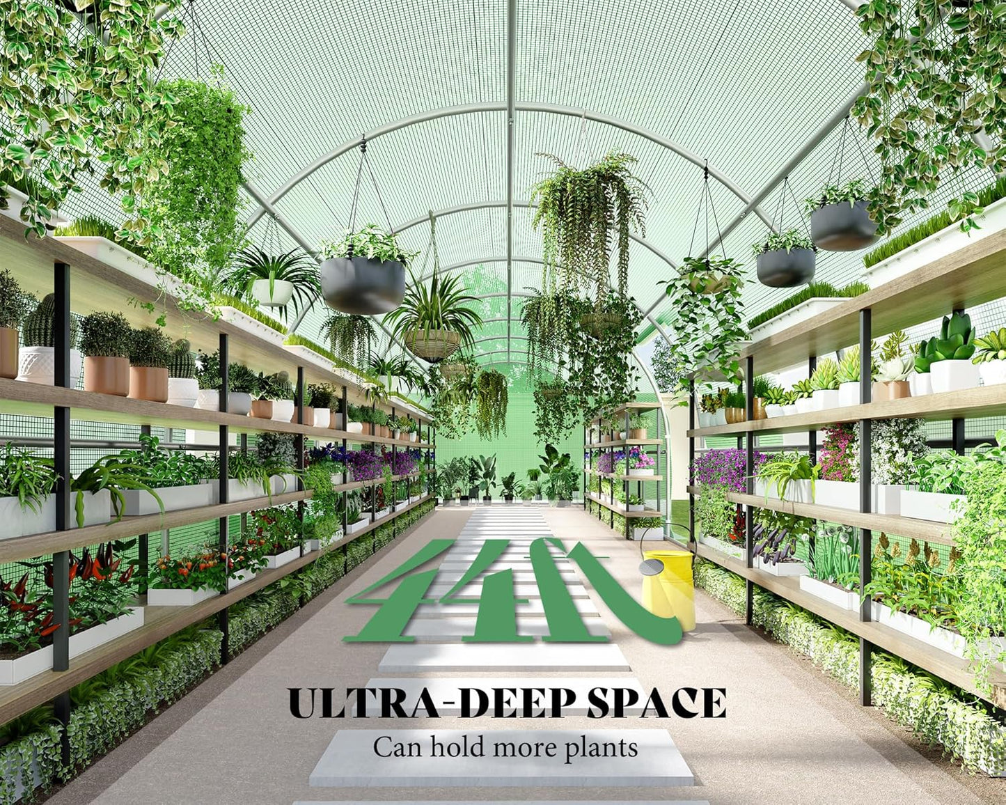 AMERLIFE 44x10x7.5 FT Tunnel Greenhouse for Outdoors, Extra Large Walk in Greenhouse with Galvanized Steel Frame, Premium PE Cover & Film Clips, Swing Door, Green