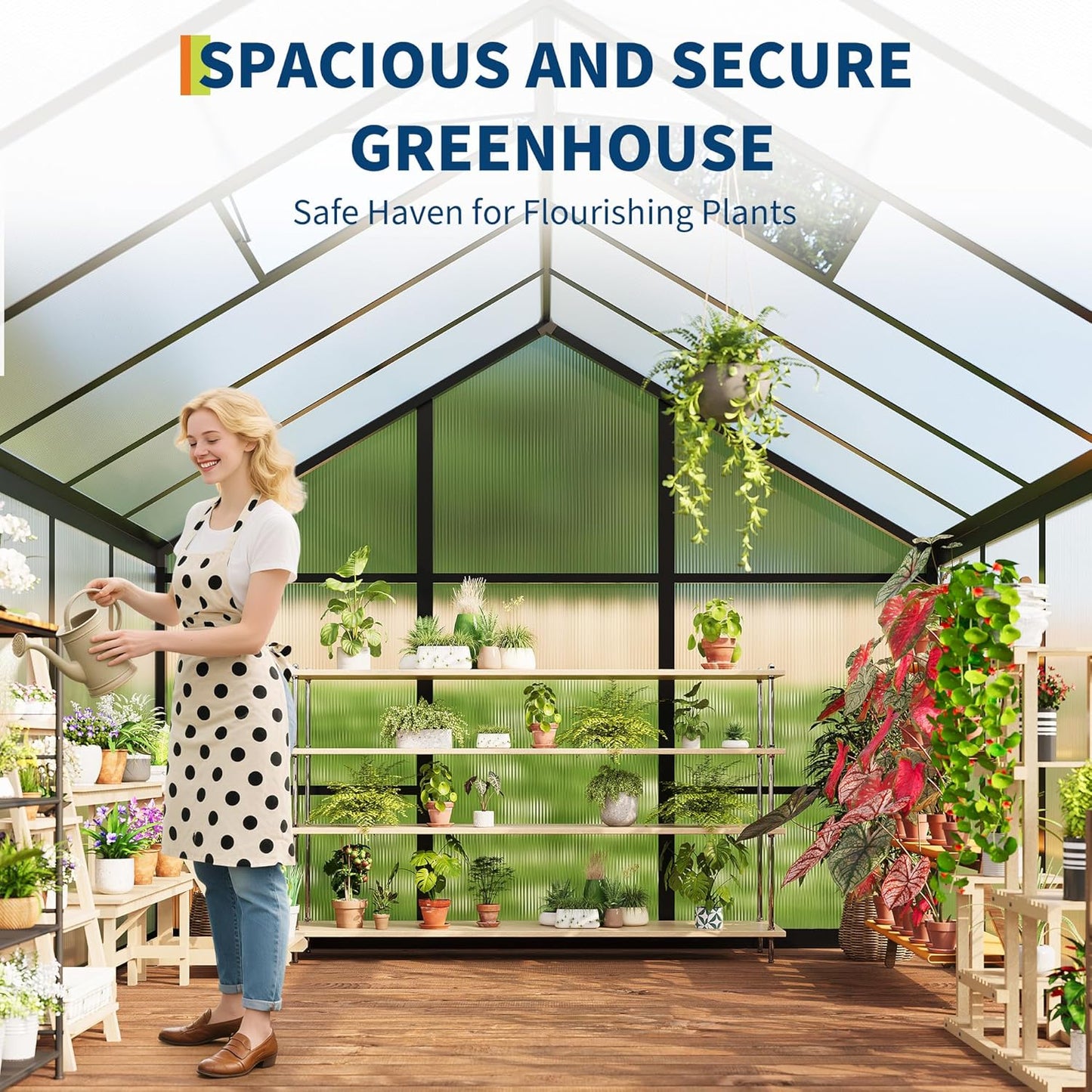 6x10 FT Greenhouse for Outdoors, Polycarbonate Flower Greenhouse with Roof Vent, Push-Pull Lockable Door, Aluminum Walk-in Greenhouses for Outside Garden Backyard, Patio, Lawn, Black