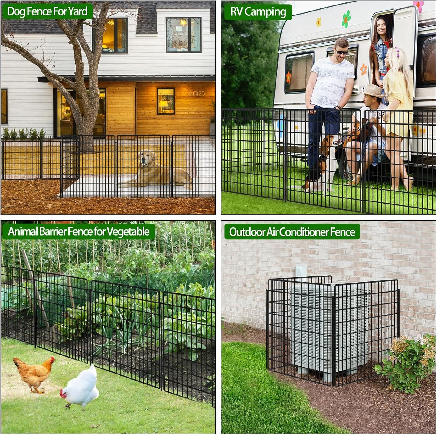 15 Panels Dog Fence Outdoor for Yard, 33 in(H) X 36 ft(L) Decorative Garden Fence Rustproof No Dig Animal Barrier Fencing Metal Wire Panel Border Patio Rabbits Ground Stakes Fencing