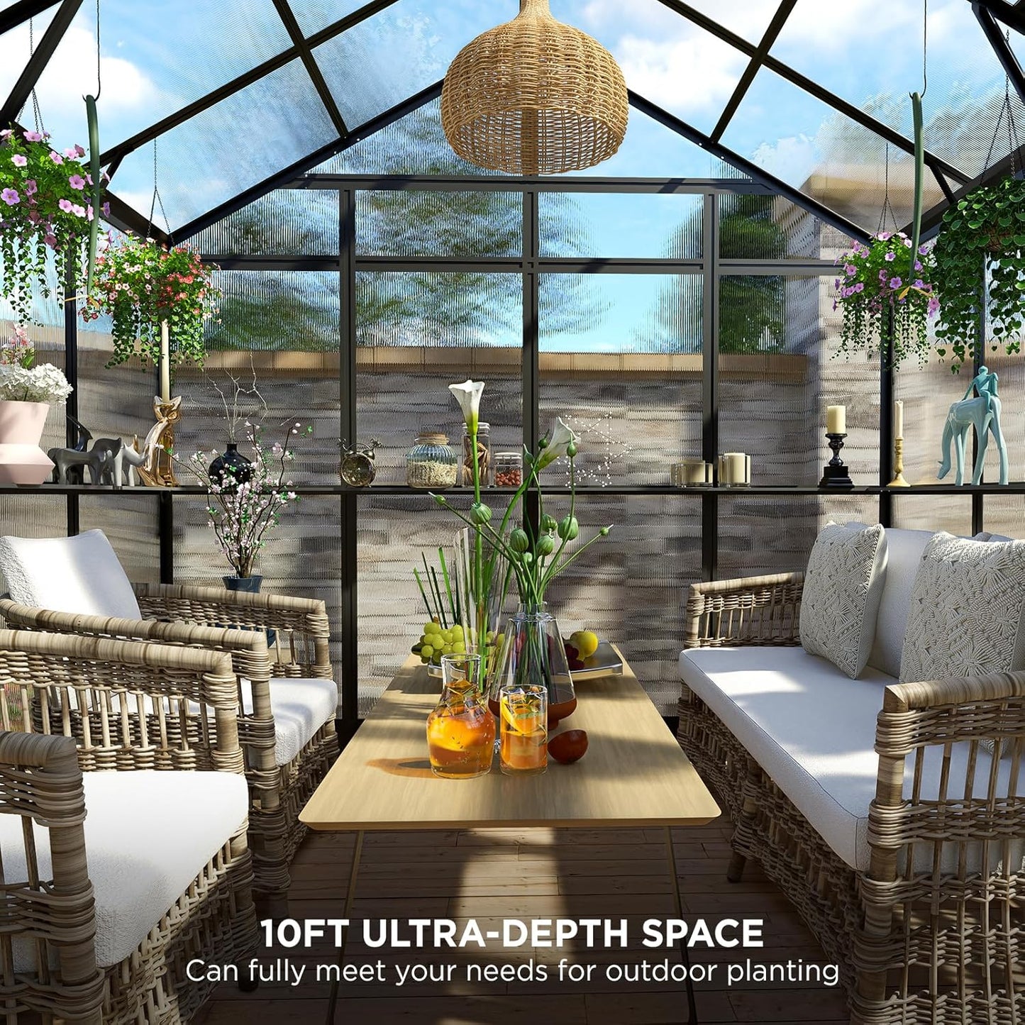 HOWE 8x8x7.5 FT Aluminum Greenhouses for Outdoors,Polycarbonate Greenhouse with 2 Vents Lockable Swing Door Rain Gutter,Walk-in Greenhouse for Backyard Plants, Black