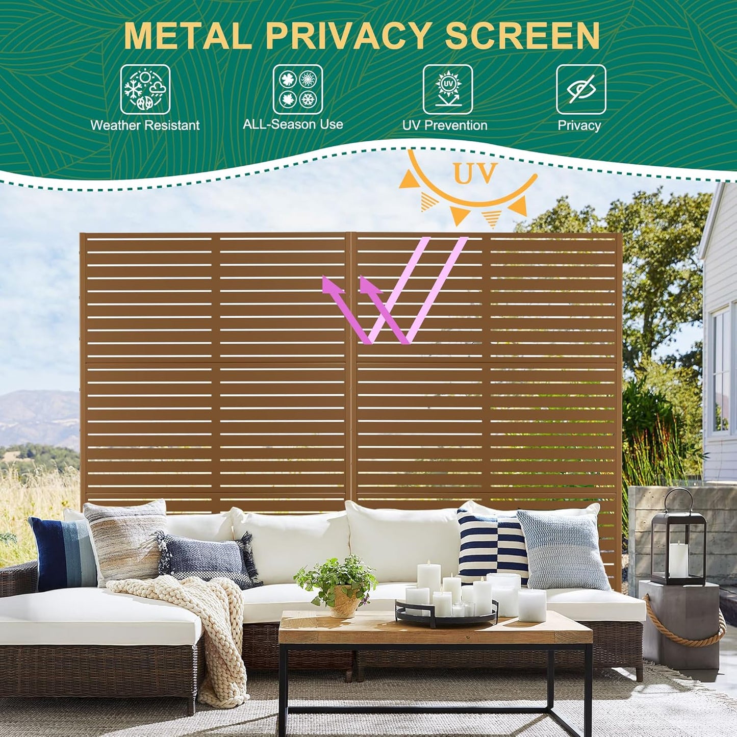 72" H×47" W Metal Privacy Screen Outdoor Privacy Screen Freestanding, Freestanding Decorative Privacy Screen for Balcony Yard&Garden(Consists of 3 Panels)