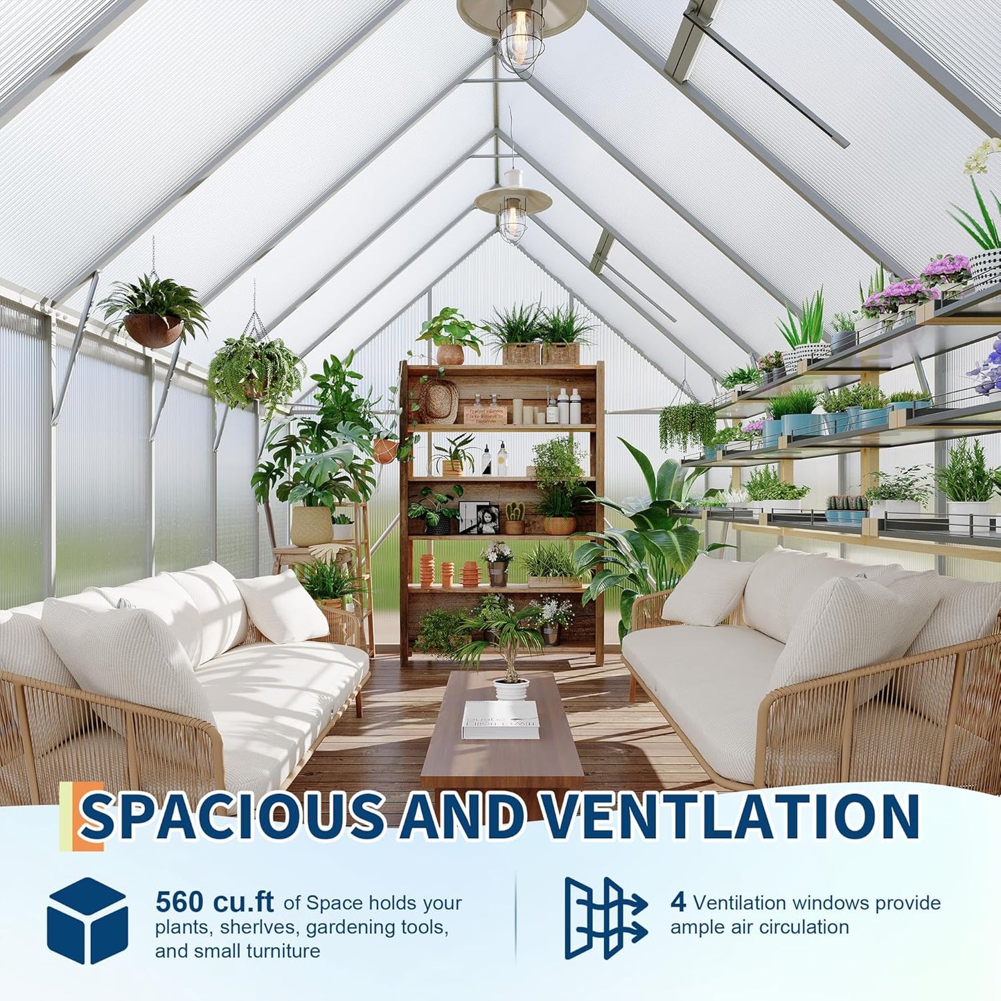 8'X12' Aluminum-Framed Polycarbonate Greenhouse, Heavy Duty Polycarbonate Greenhouse with Quick Setup Structure and Roof Vent, Large Enhanced Aluminum Greenhouses Kit for Outdoors