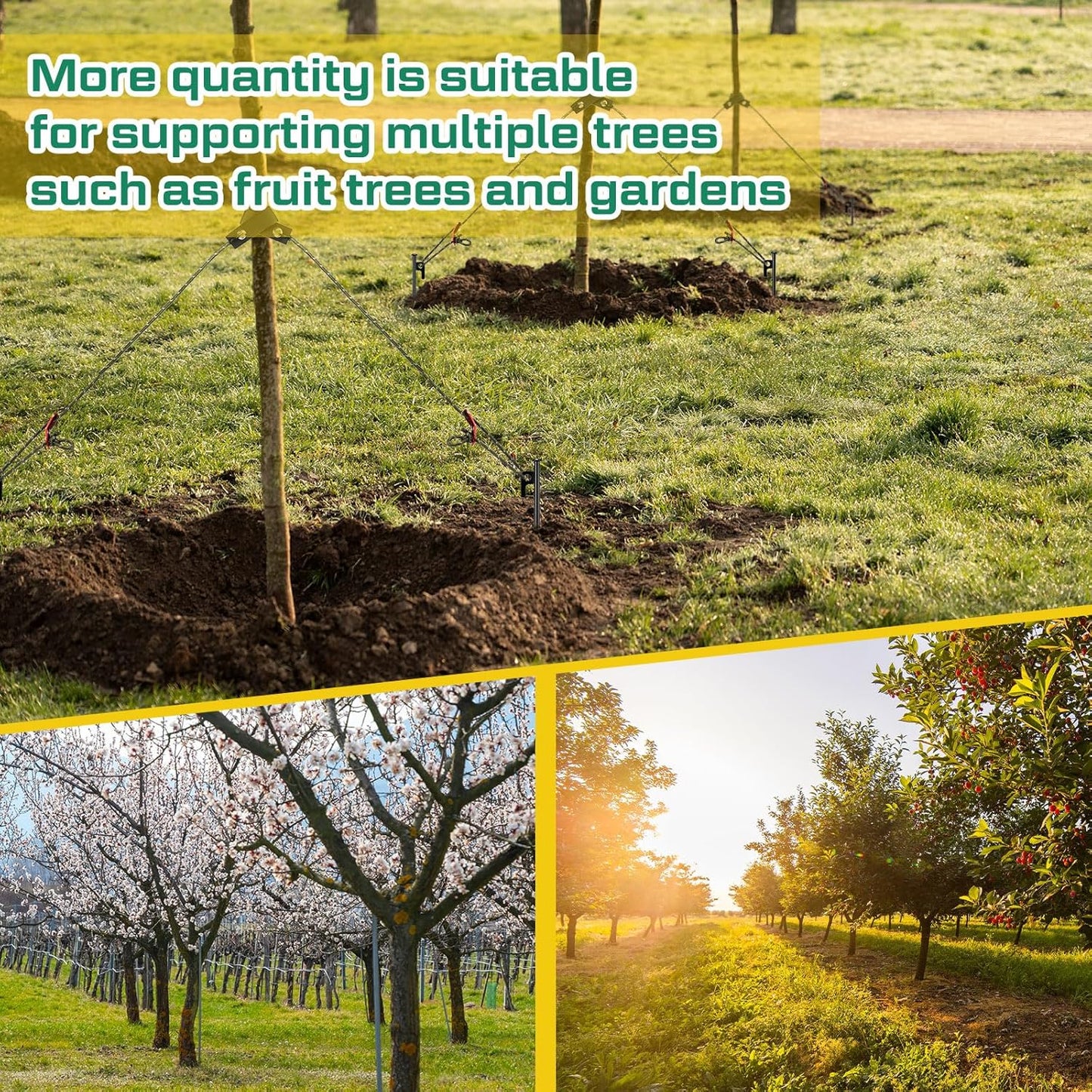 Suzile 120 Pcs Tree Stake Kit, Heavy Duty Tree Staking and Supports for Leaning Trees Include 11. 8'' Steel Stakes 15. 8'' Support Straps 13. 12 ft Rope for Anchoring Hurricane Protection (Army Green)