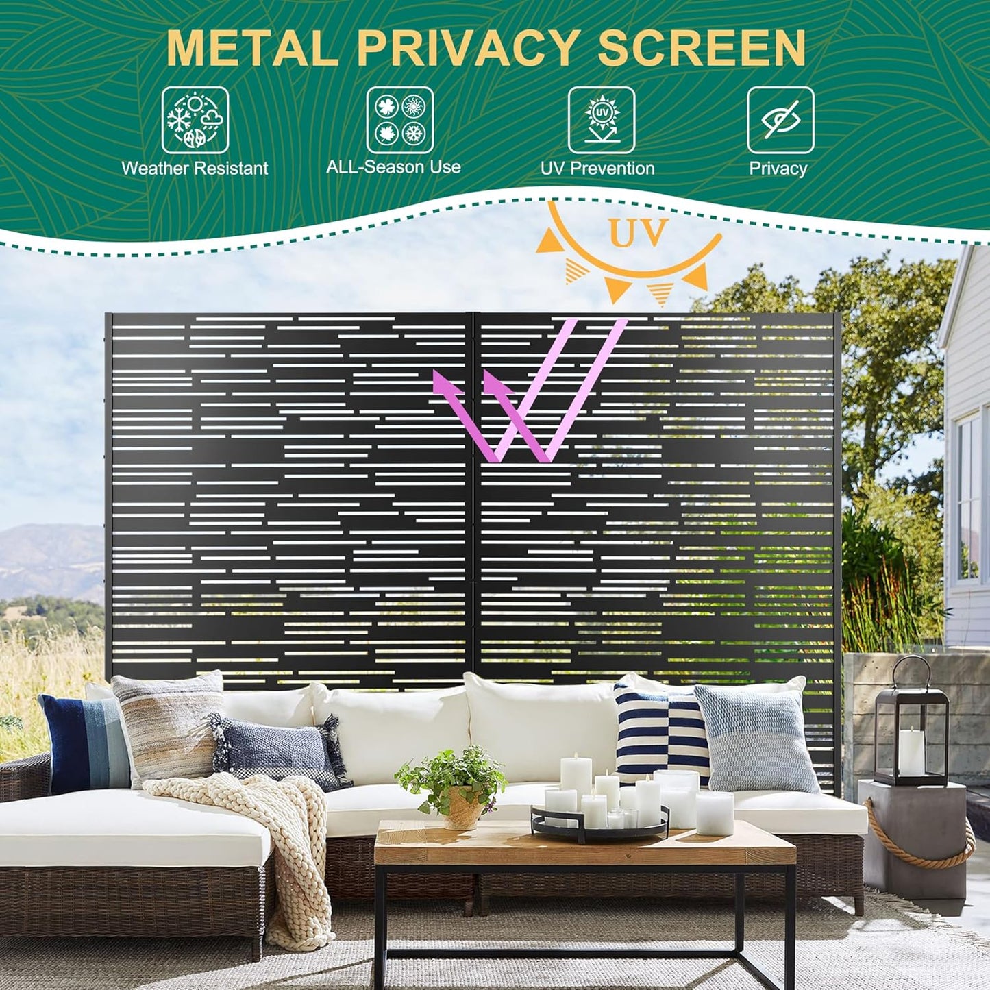 72" H×47" W Metal Privacy Screen Outdoor Privacy Screen Freestanding, for Patio Lawn Deck,Privacy Panels Decorative Privacy Fence(Consists of 3 Panels)