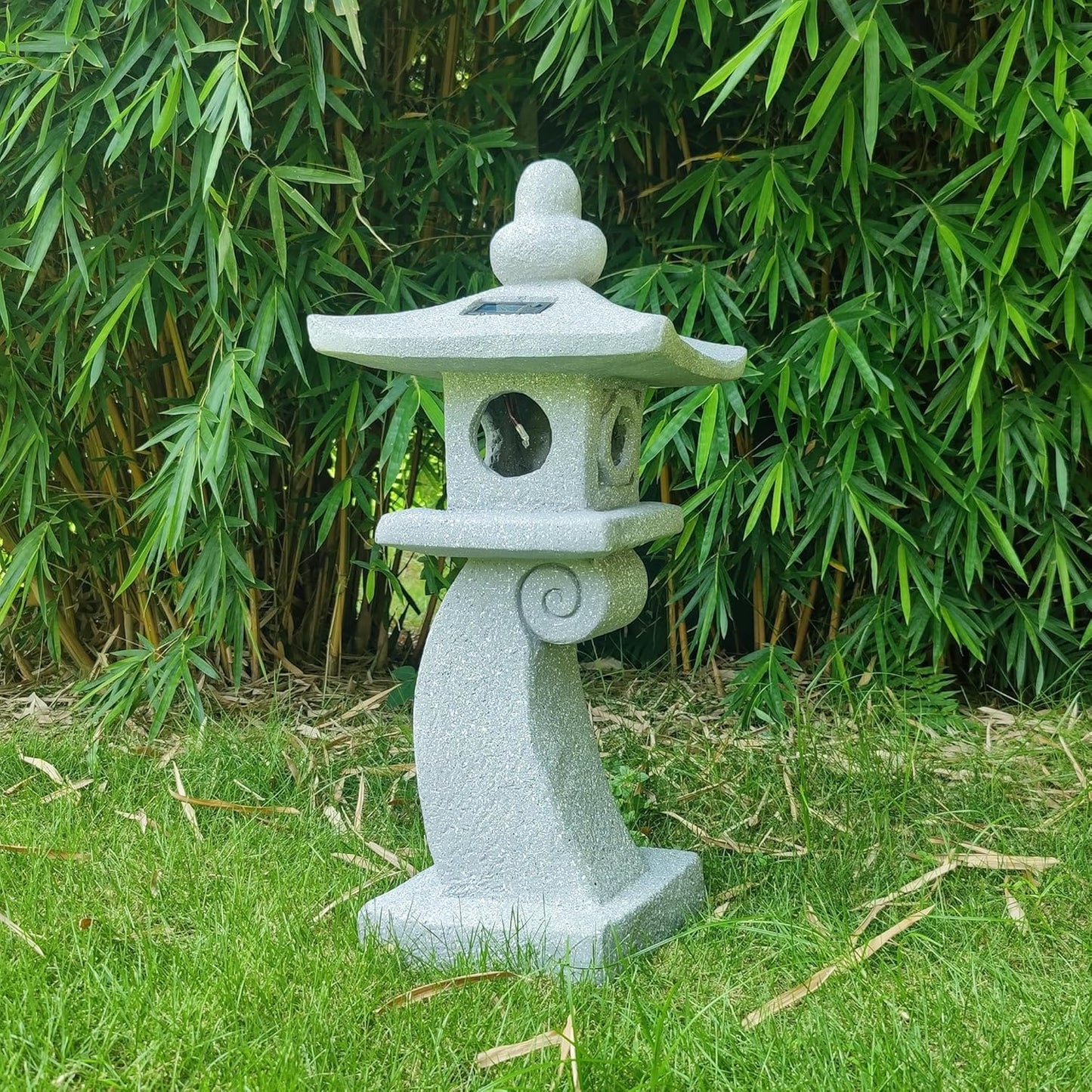 ZOEJADE 28" H Large Solar Zen Asian Pagoda Lantern Garden Outdoor Statue Japanese Palace Lantern with Solar Light for Lawn Yard Pond Patio Temple Court Decor Meditator Stylite Garden Figurines