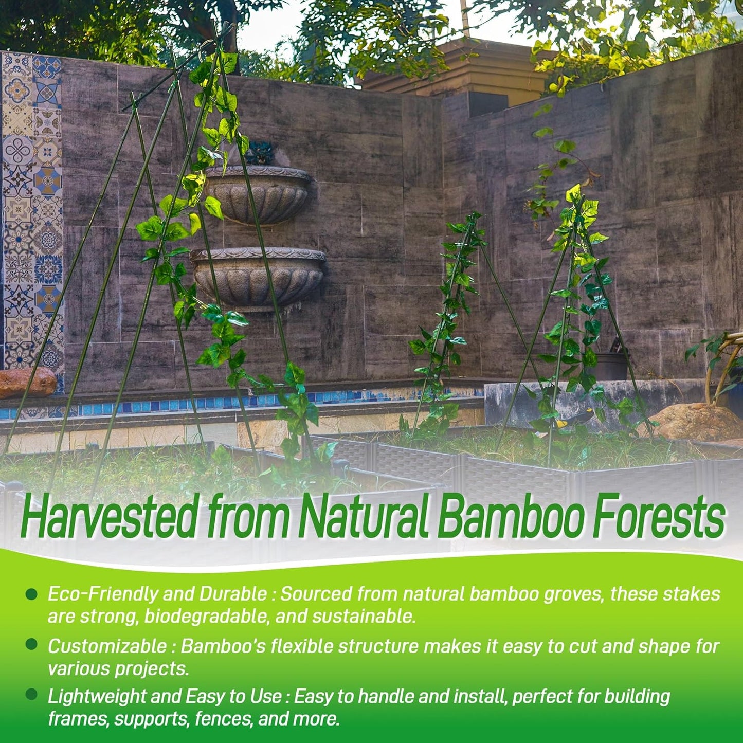 50Pcs 3ft Bamboo Sticks for Indoor Outdoor Plants, 0.29"-0.38" Natural Bamboo Poles, Durable Garden Stakes for Tomatoes, Beans, Flowers and Potted Plants