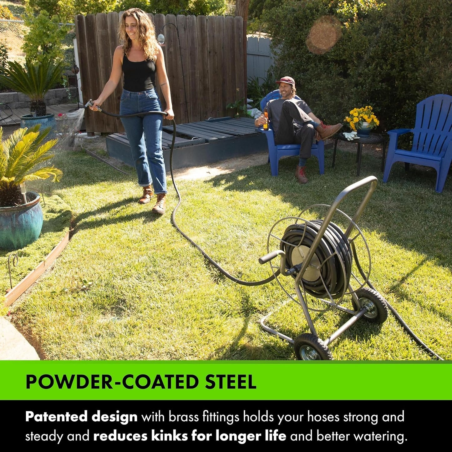 Yard Butler Hose Reel Cart with Wheels Heavy Duty 200 Foot Metal Hose Reel Suitable for Gardens, Lawns and Outdoor - IHT-2EZ