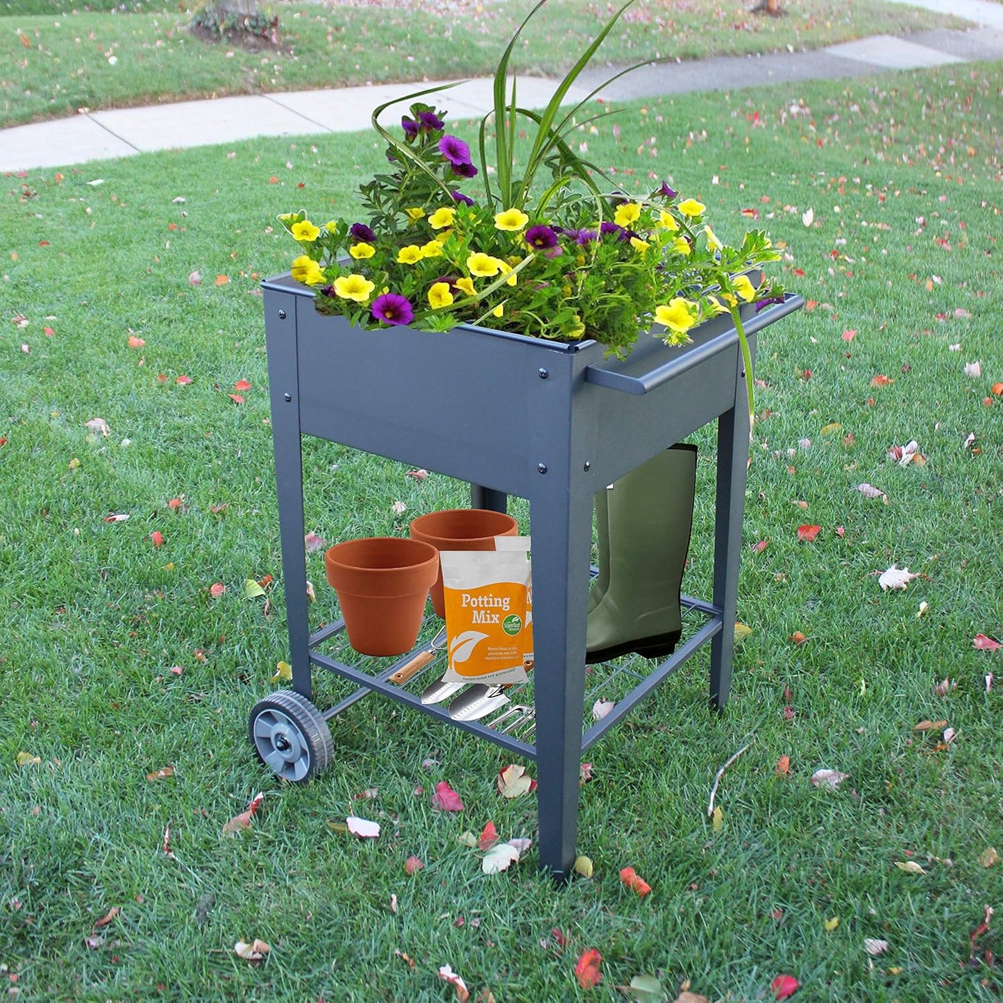 GarraÌ Raised Planter Box -Garden Cart with Wheels, Movable Square Outdoor Elevated Garden Bed with Wheels- Grow Vegetables Flowers Herbs on Patio, Deck, or Yard