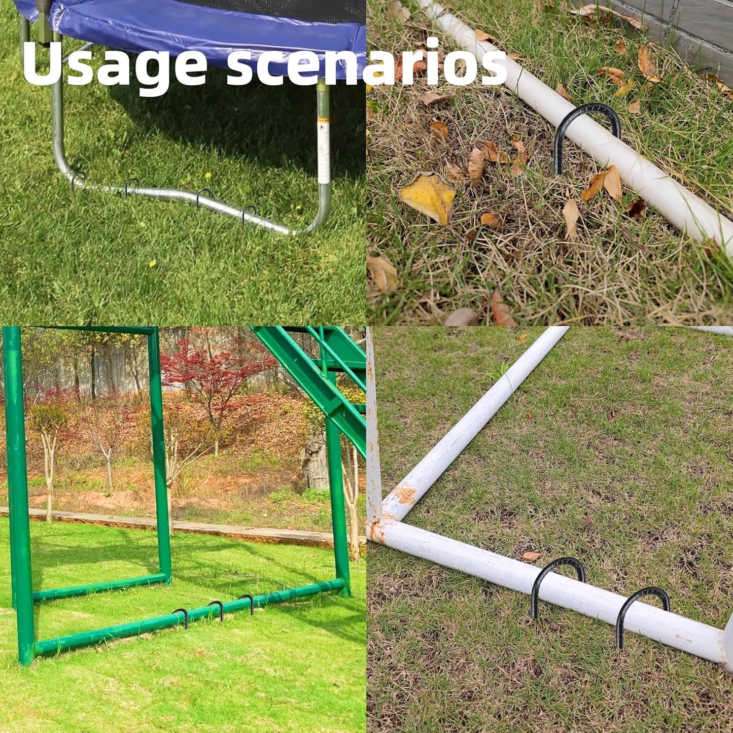 10 Pieces 16-Inch Garden Ground Stakes Galvanized Steel U Shape Hook Rebar Stake - Heavy Duty Ground Anchors for Tents, Position Kits,Fences, and Trampolines