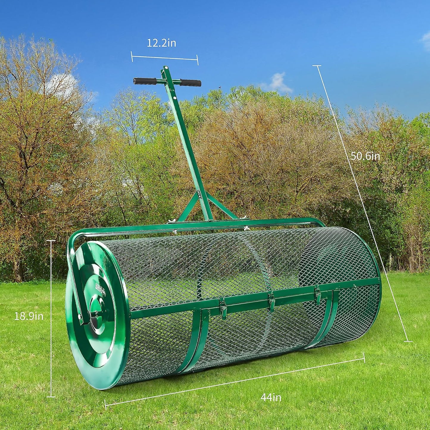 Lawn & Garden Spreaders - 44 Inch Compost Spreader with Improved T Shape Handle - Spreader for Top Dressing Compost, Fertilizer, Mulch and Soil-Strong and Lightweight Material for Basket