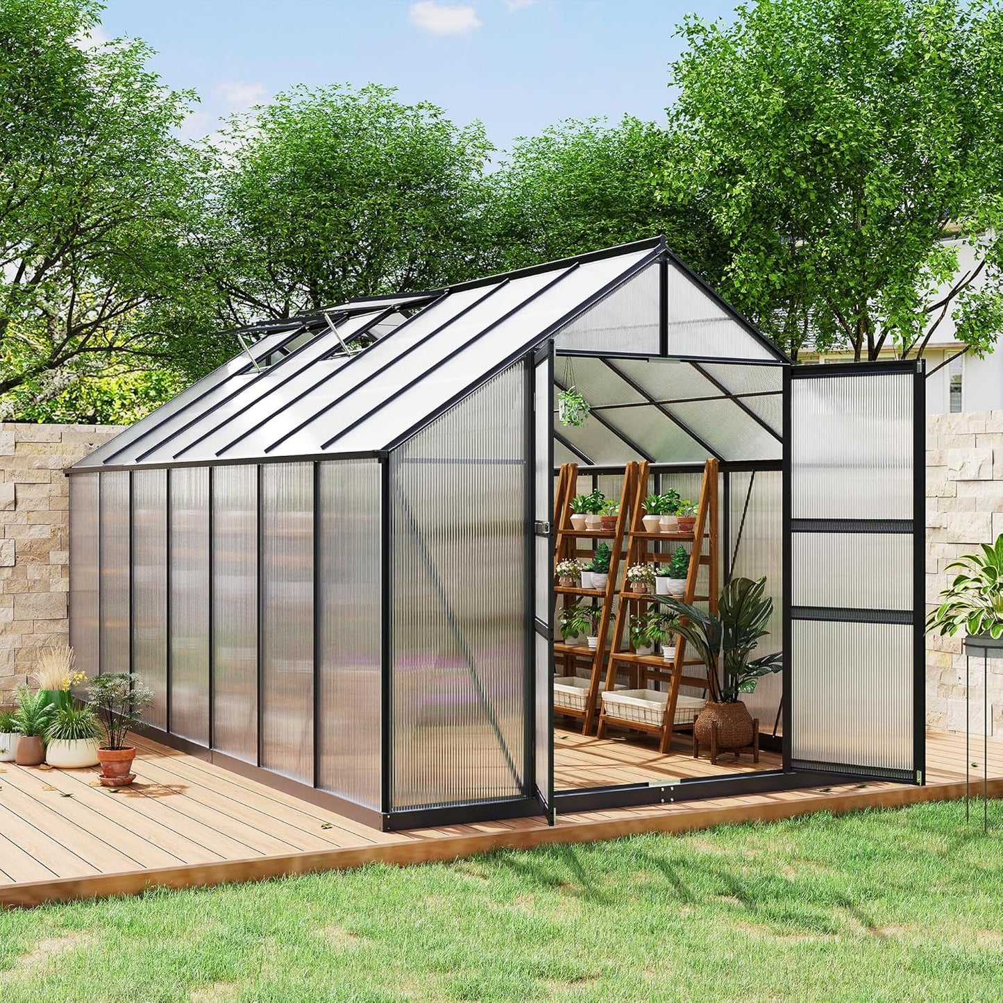 8×14FT Polycarbonate Greenhouse for Outdoors, Large Walk in Green House Kit and Winter Garden Planting, Enhanced Aluminum Green Houses for Outside to Protect Vegetables or Plants